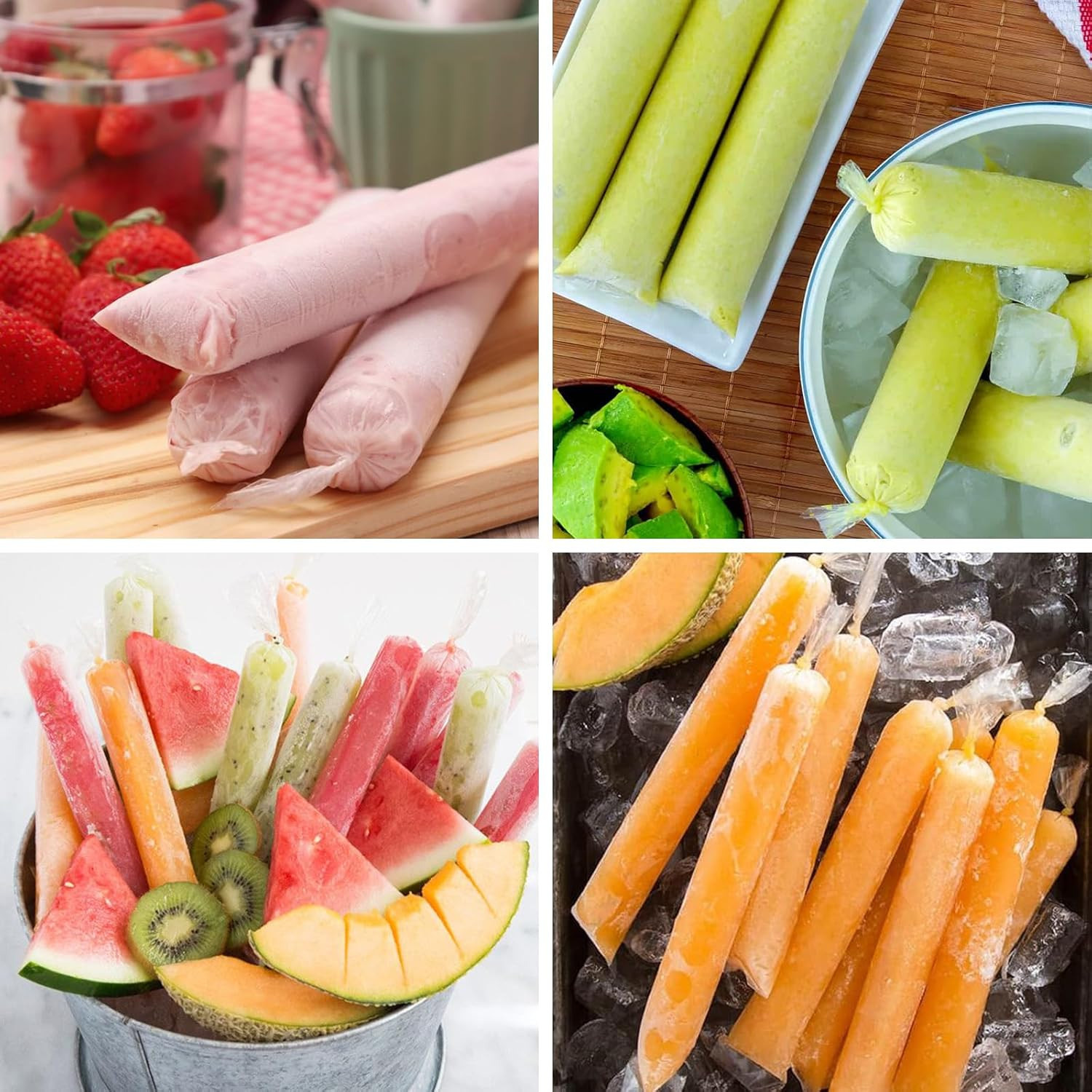 Ice Lolly Bags Disposable, Ice Cream Mold Bags with Silicone Funnel. 3 X 12 Inch