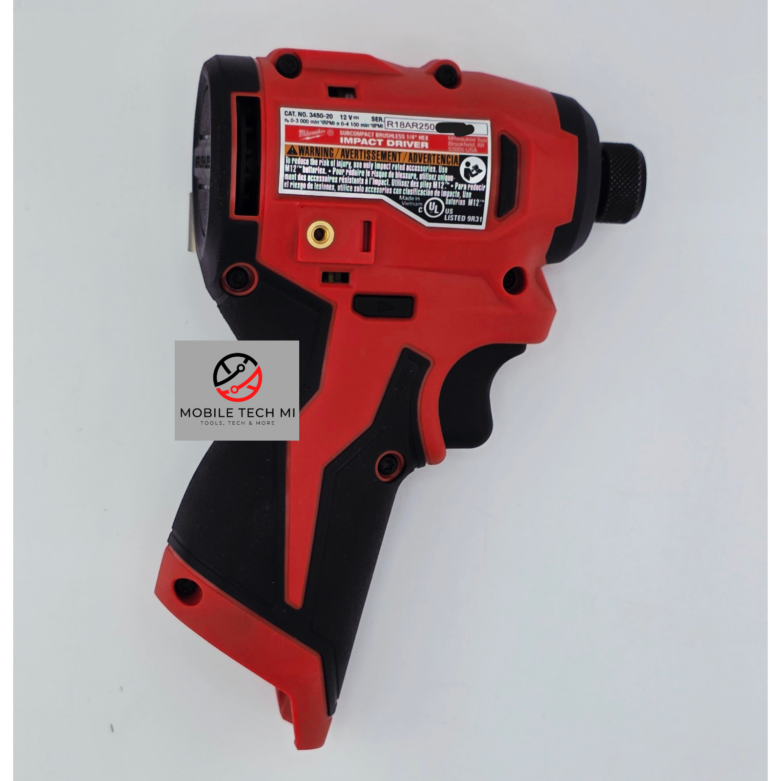 Milwaukee 3450-20 M12 12 Volt 1/4" Hex Subcompact Brushless Hex Impact Driver