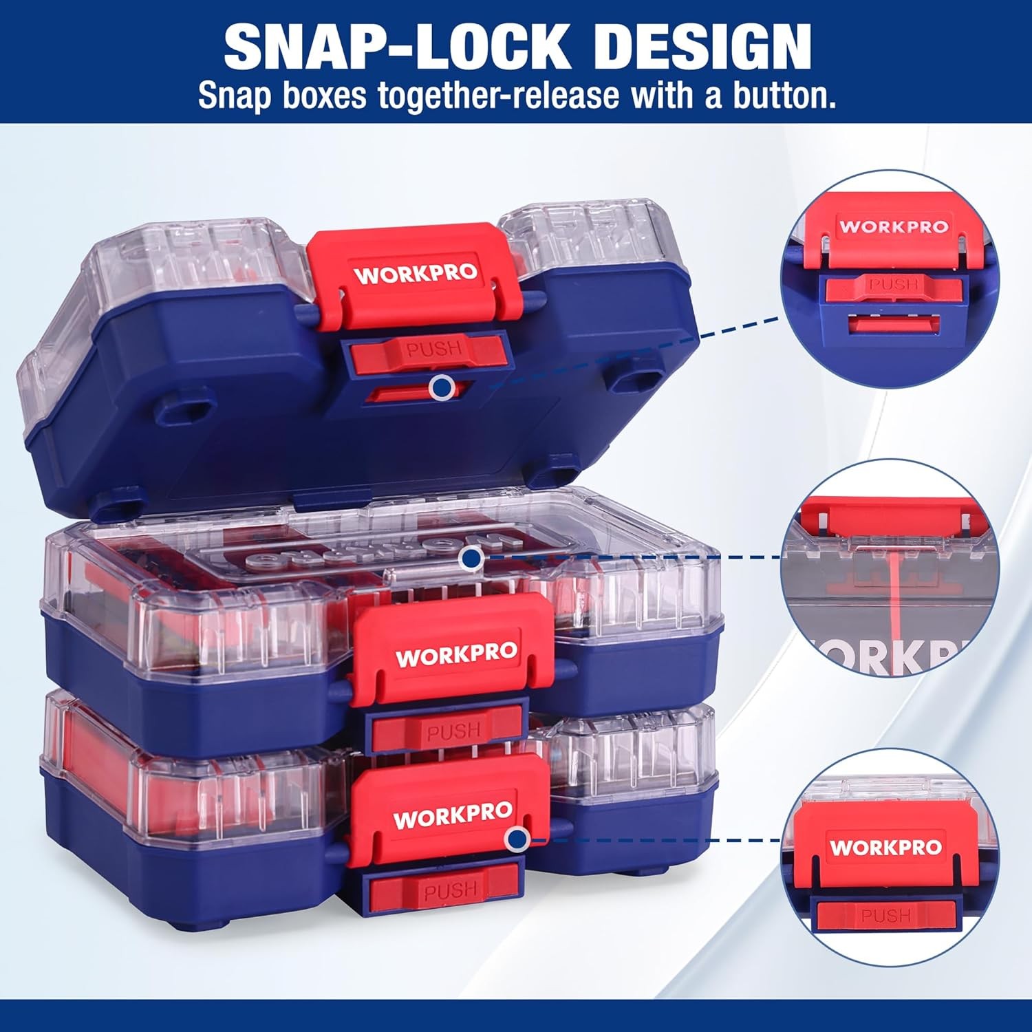 WORKPRO Small Parts Organizer 3 Pieces Portable Stackable Hardware Storage Case