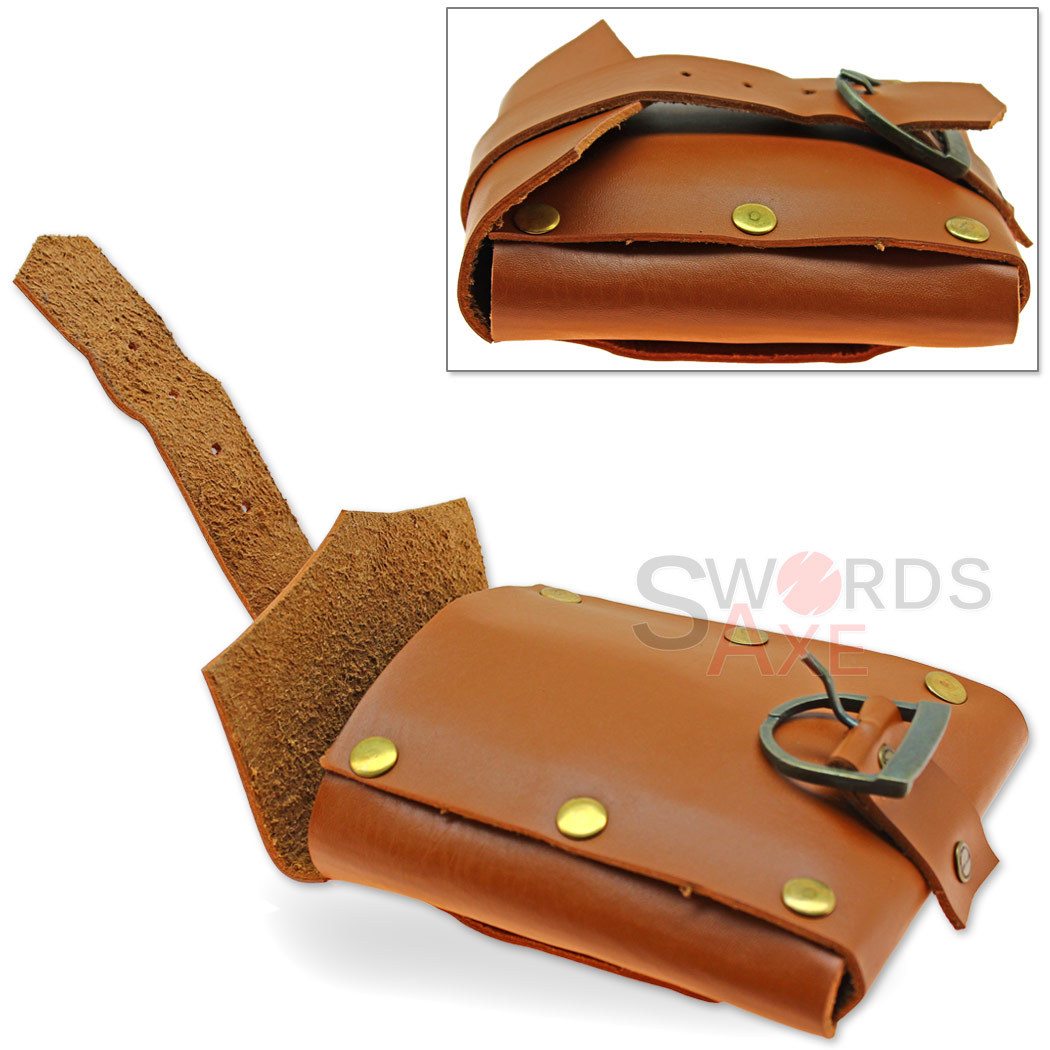 Adventurers Medieval Leather Belt Pouch Large Renaissance Bag w Buckle 7oz Thick
