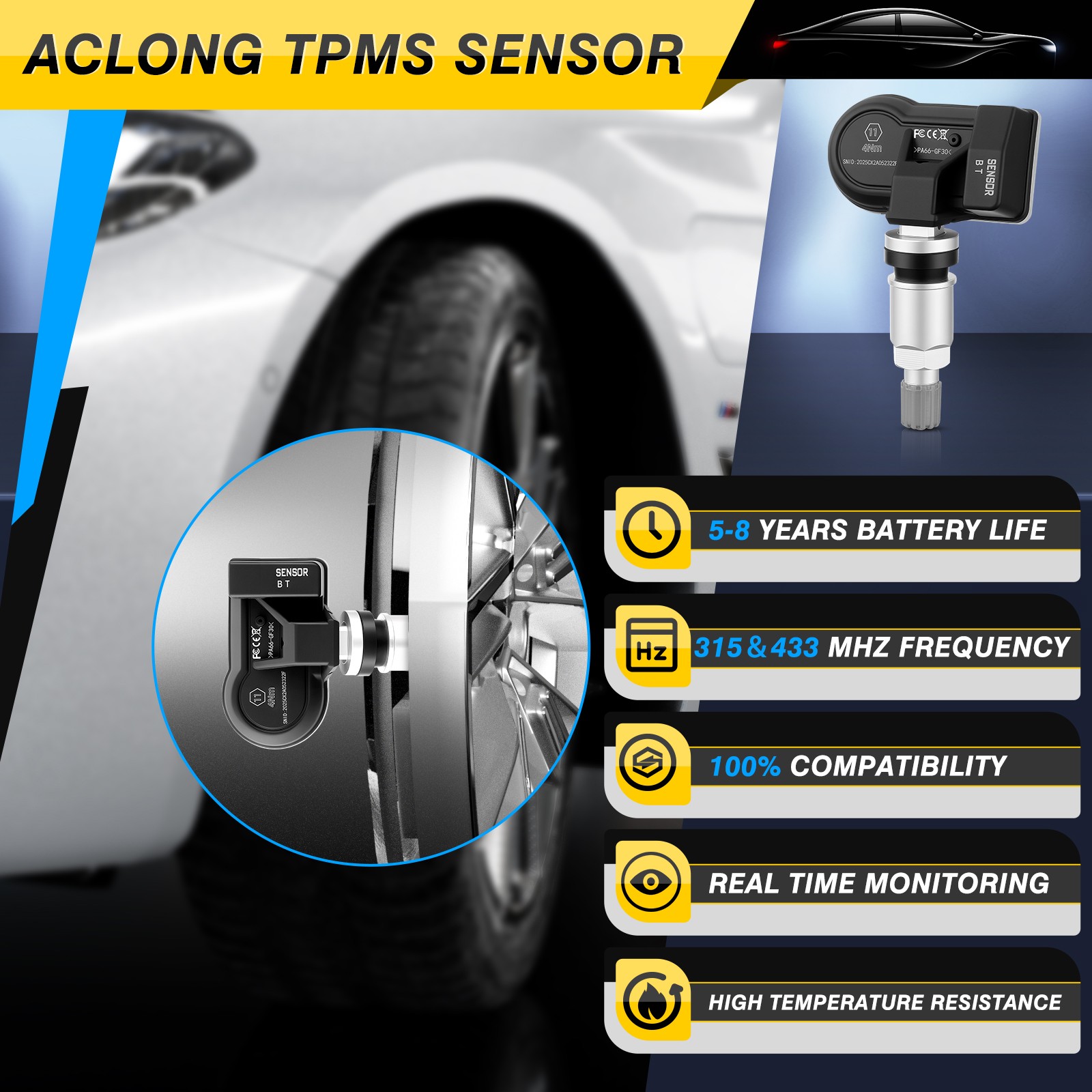 4Pcs TPMS Tire Pressure Monitoring Sensor 315MHz&433MHz for HONDA