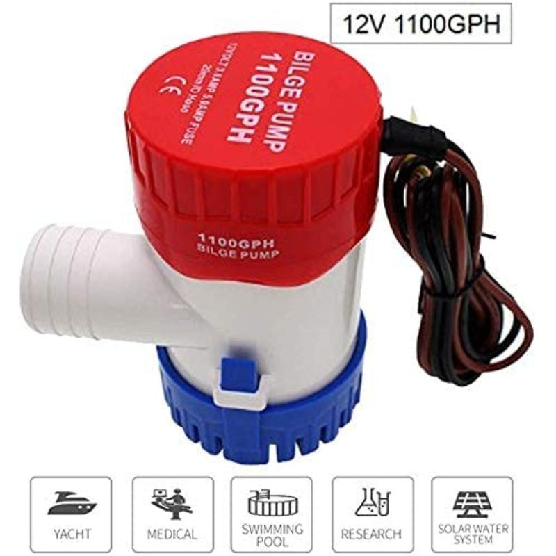 1100GPH 12V Electric Marine Submersible Bilge Sump Water Pump Boat 1-1/8" Hose