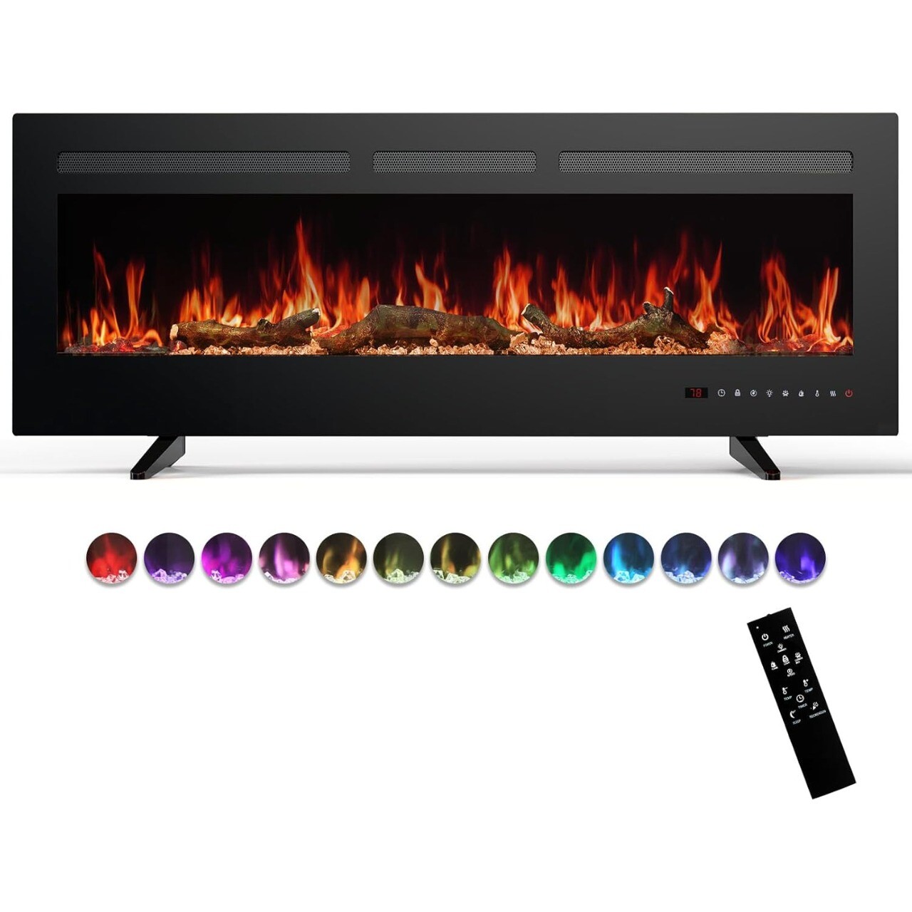 Electric Fireplace Wall Mount Recessed Fireplace Insert and Freestanding Heater