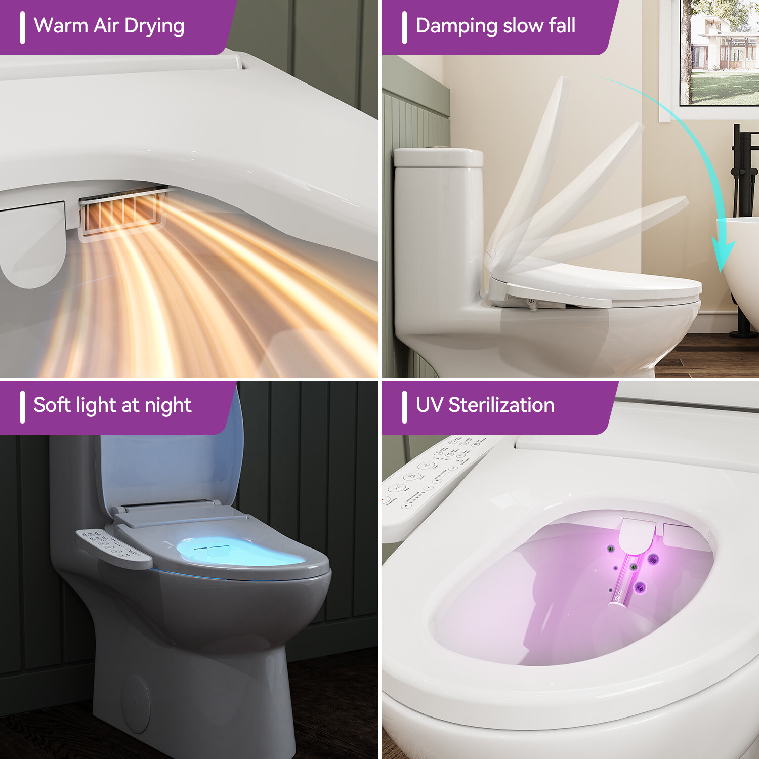 HOROW elongated Bidet smart Toilet Seat With Heated and Dryer Warm Water Flush