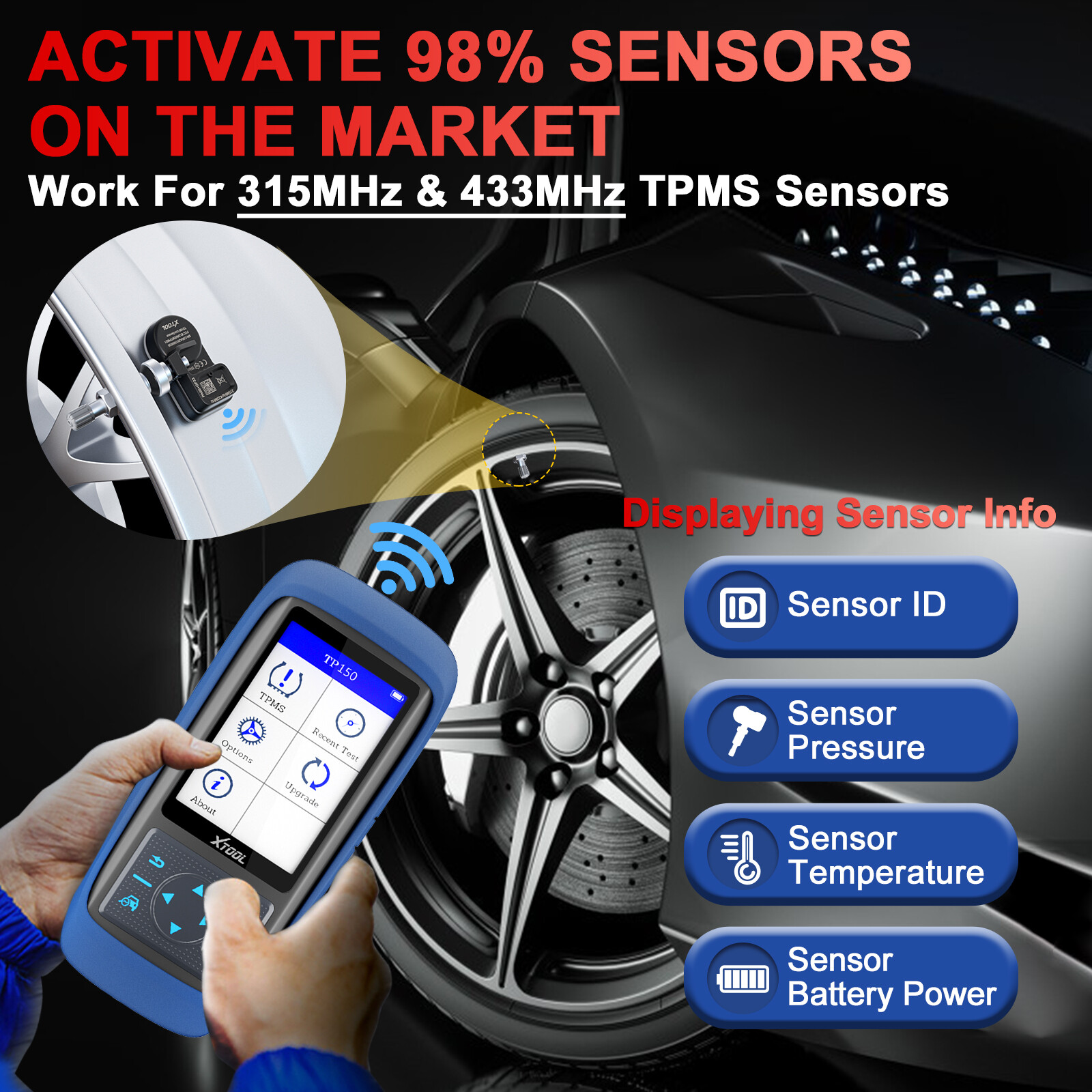XTOOL TP150 TPMS Tire Sensor Relearn/Reset/Activate/TS100 Programming Tool