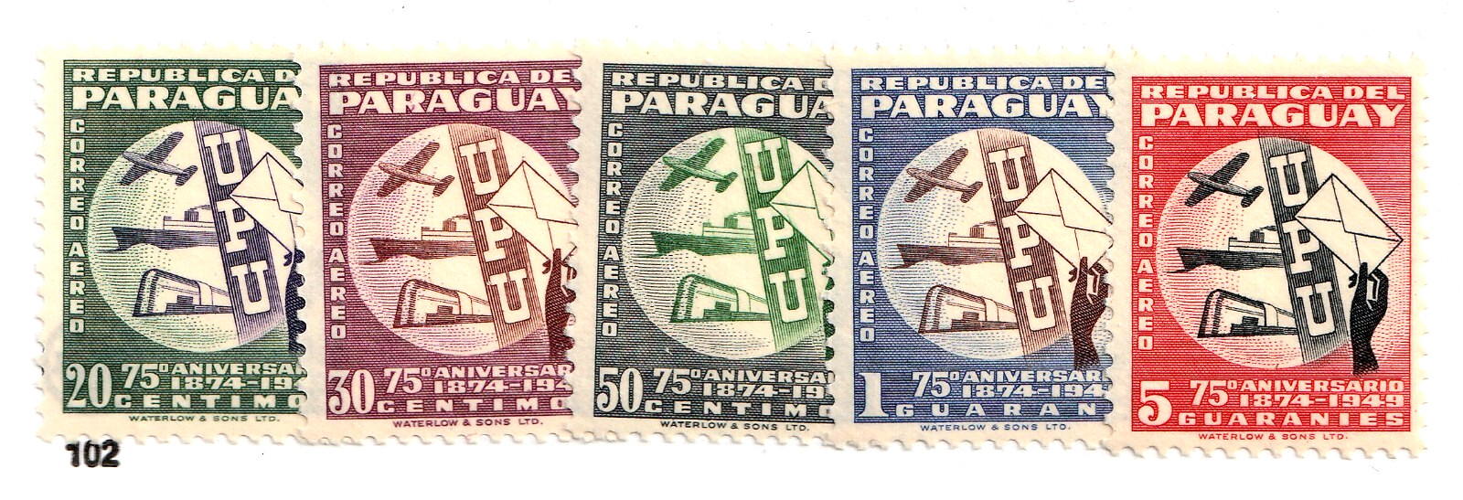1950 Paraguay Sc# C179-83  -  75th Anniversary of the UPU. MNH Cv$7.70