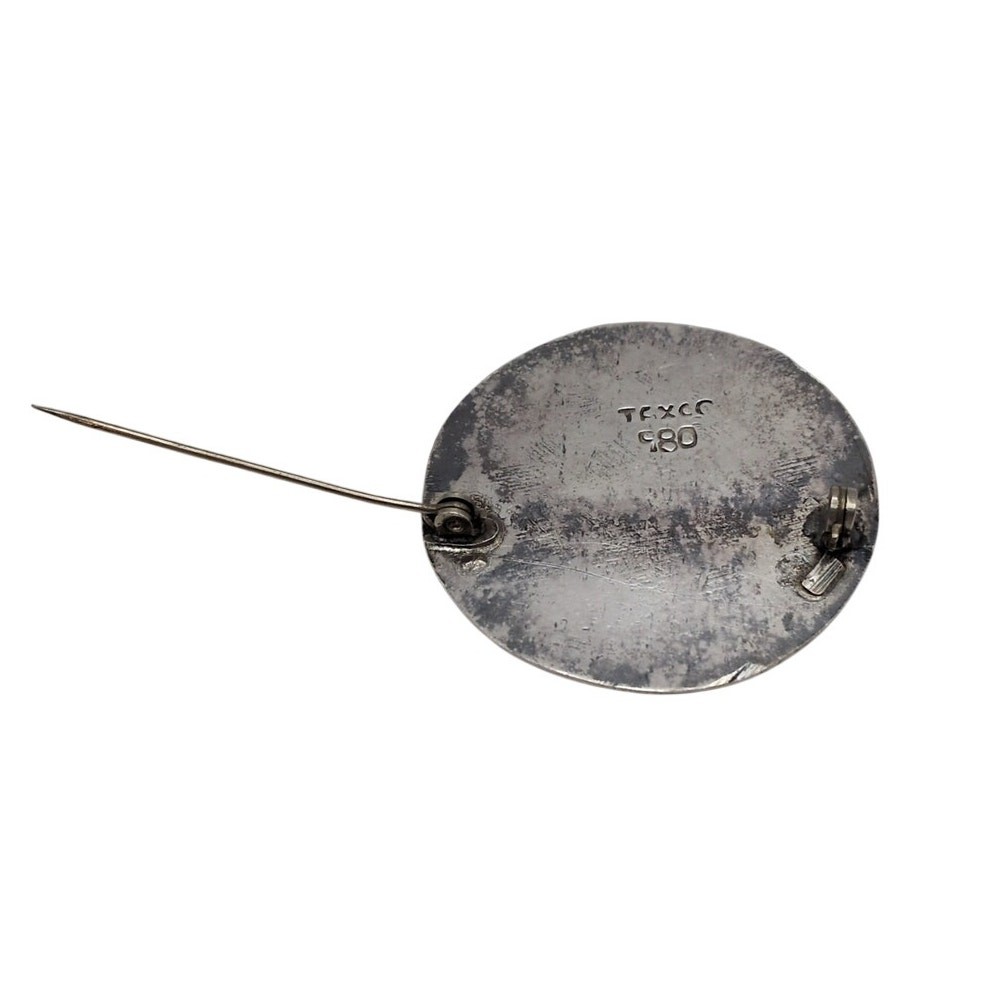 Vintage Taxco 980 Sterling Silver Mexico Round Etched Figure Brooch 1.6in 17.60g