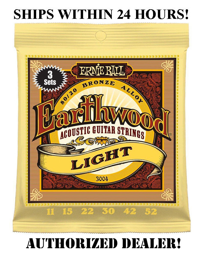 3 SETS ERNIE BALL 2004 EARTHWOOD LIGHT ACOUSTIC GUITAR STRINGS 11-52 3004(3PACK)