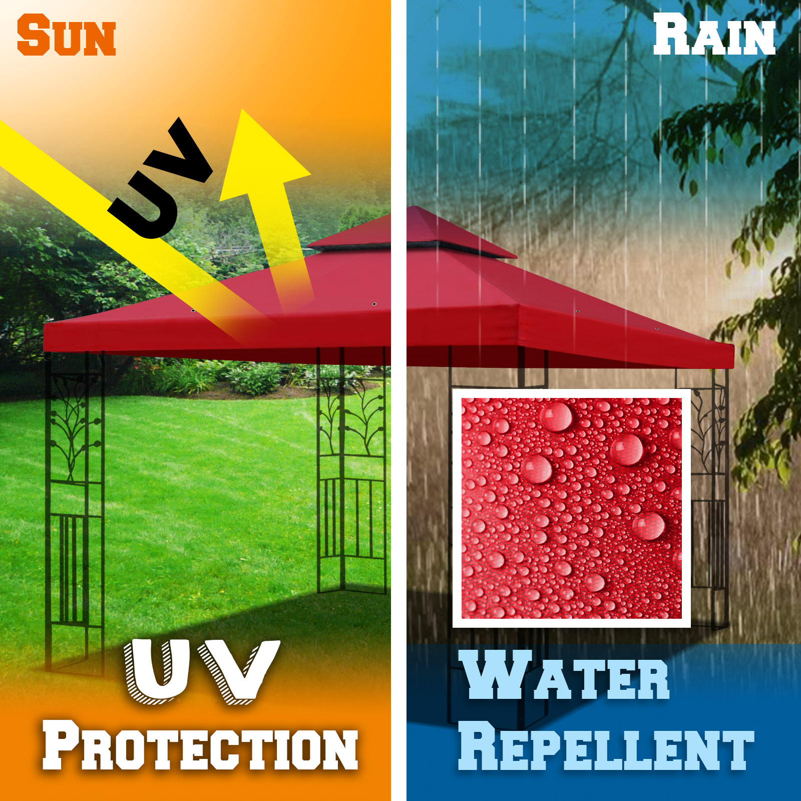 8'x8' Double Tier Gazebo Replacement Canopy Polyester Water-repellent Cover