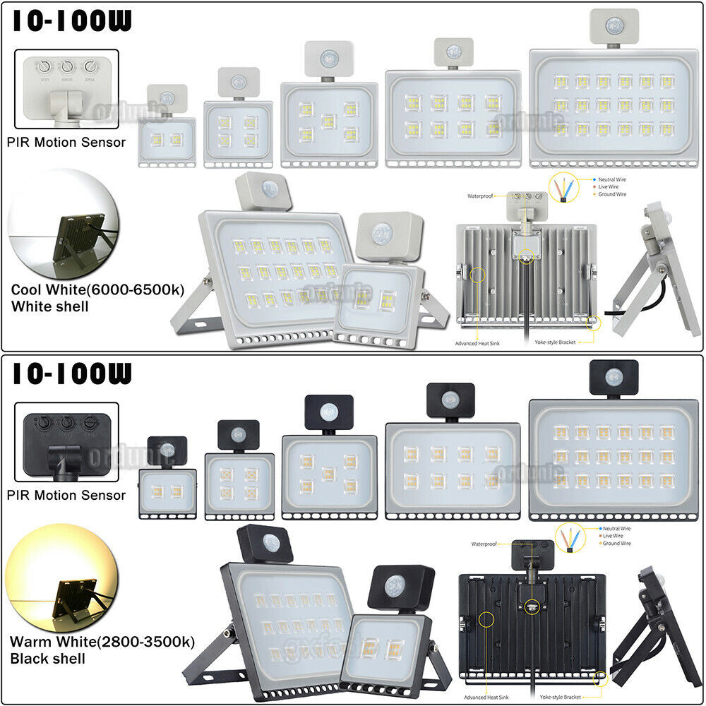 LED Flood Light 500W 300W 200W 150W 100W 50W 30W 20W 10W Outdoor Lamp Spotlight