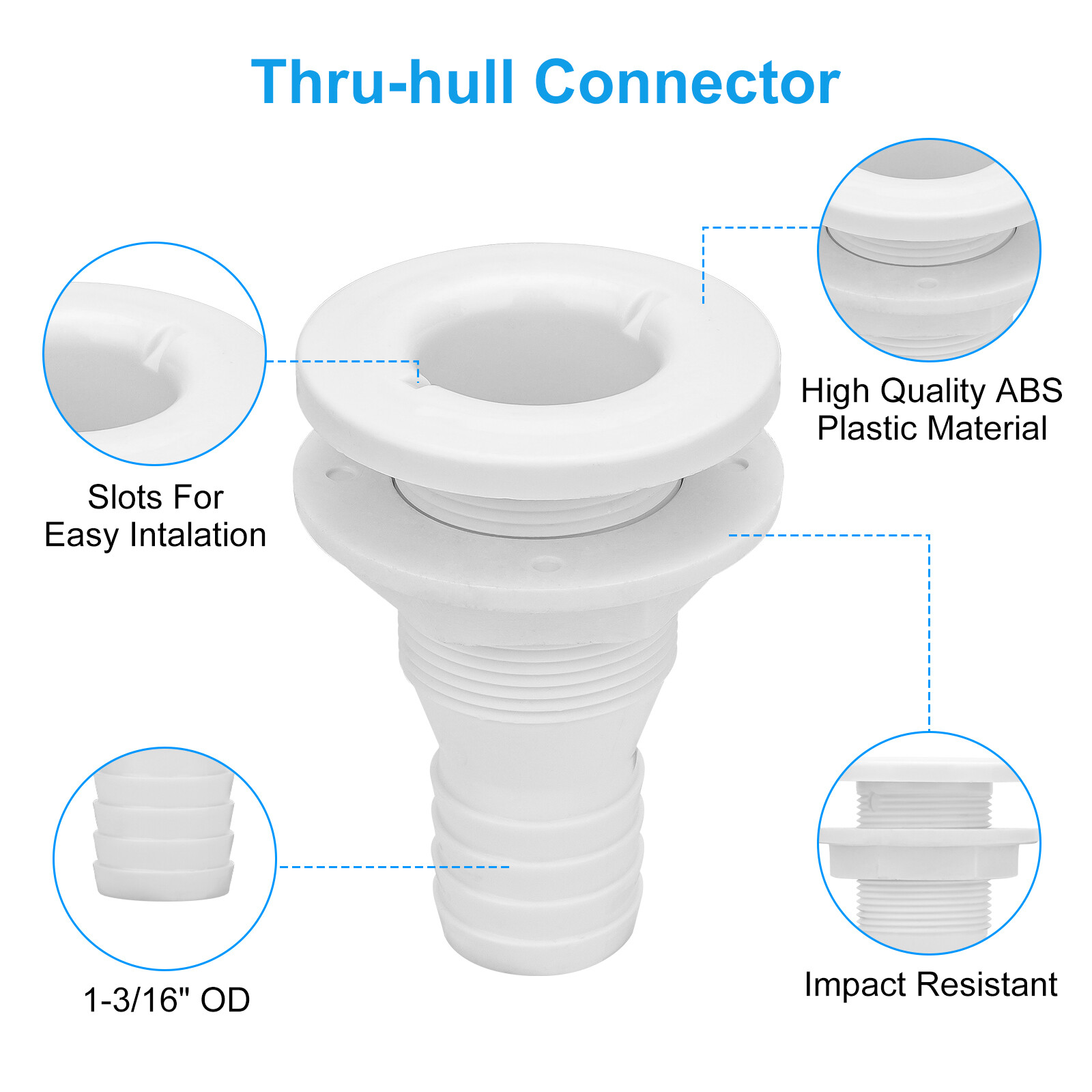 1-1/8" Dia 6ft Bilge Pump Hose with Thru-Hull Fitting Stainless Steel Clamp