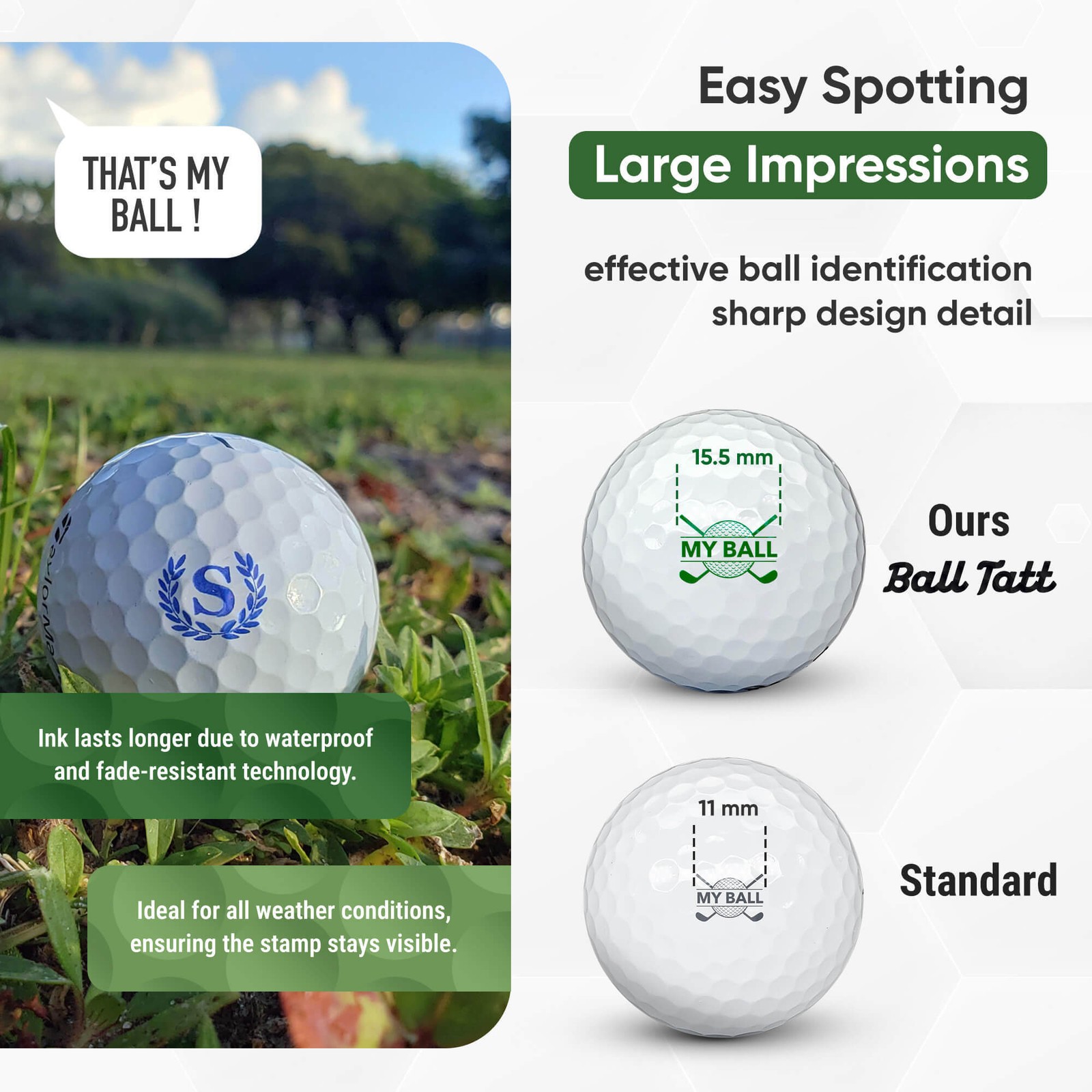 Ball Tatt - S Initial Golf Ball Stamp, Self-Inking w/ Monogram Ball Marker -Blue