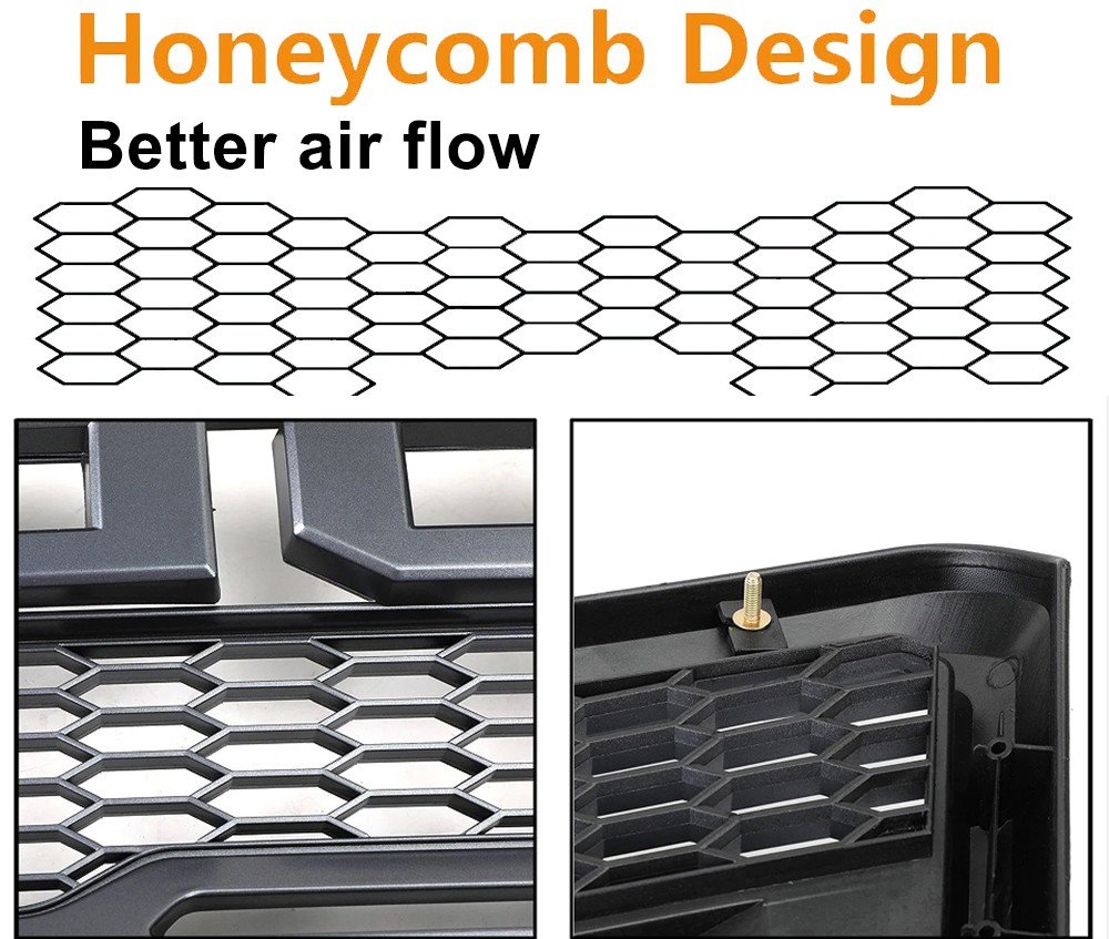 Front Grille For 2004-2008 Ford F150 Raptor Style W/3LEDs W/Letters Matte Black