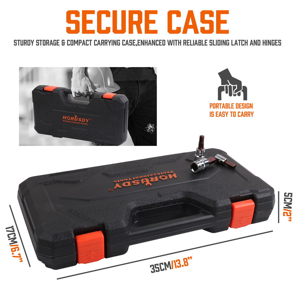 HORUSDY Hex Bit Socket Set 32PC SAE Metric 1/2" 3/8" 1/4" Driver S2 Steel W/Case