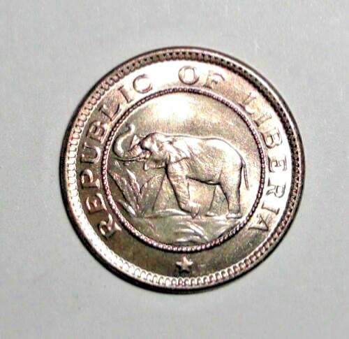 1941 Liberia Half Cent Coin Elephant Palm Tree Animal African Wildlife