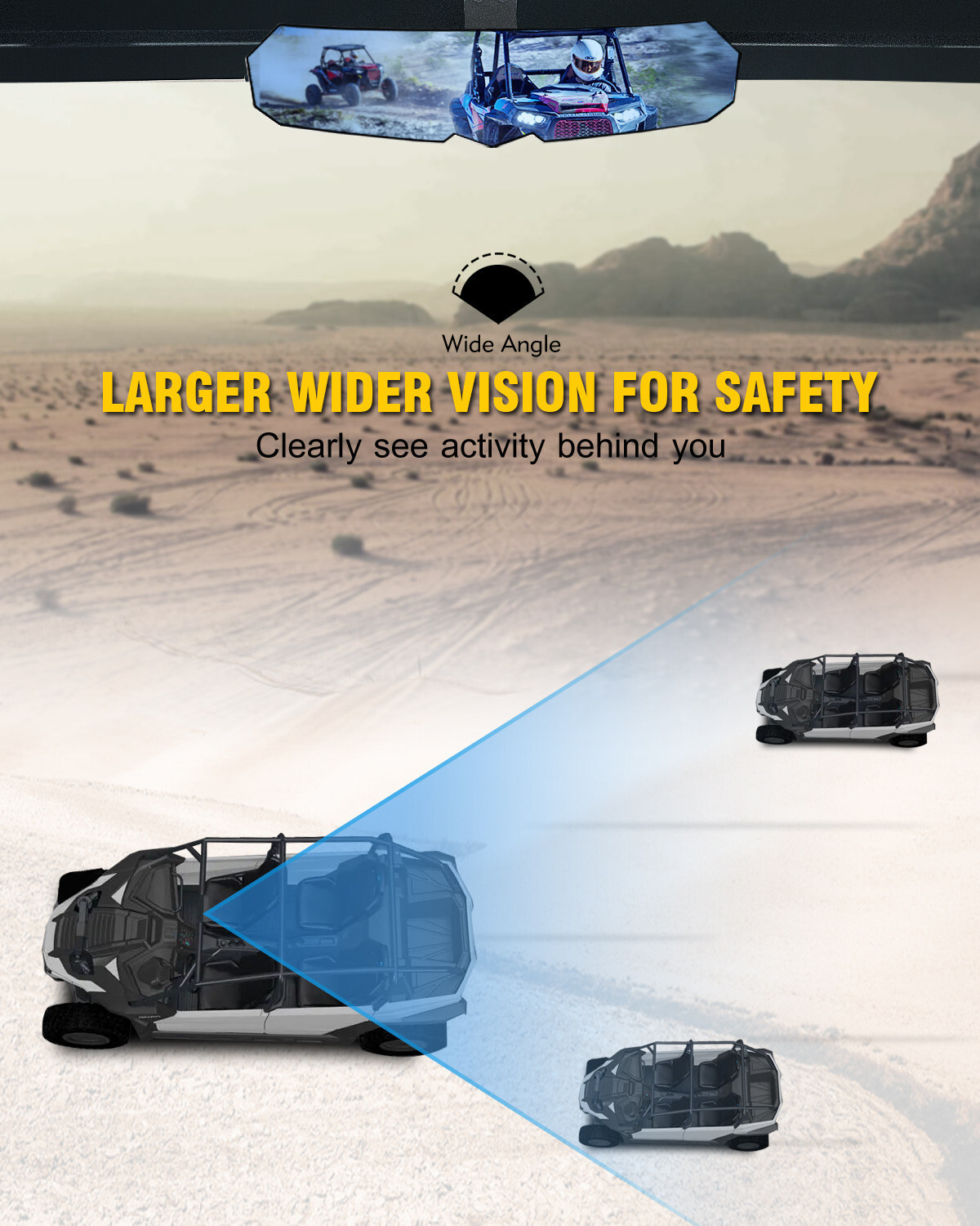 13inch UTV 1.75"-2" Rear View Center Mirror Convex for 2017- 2023 Polaris Ranger