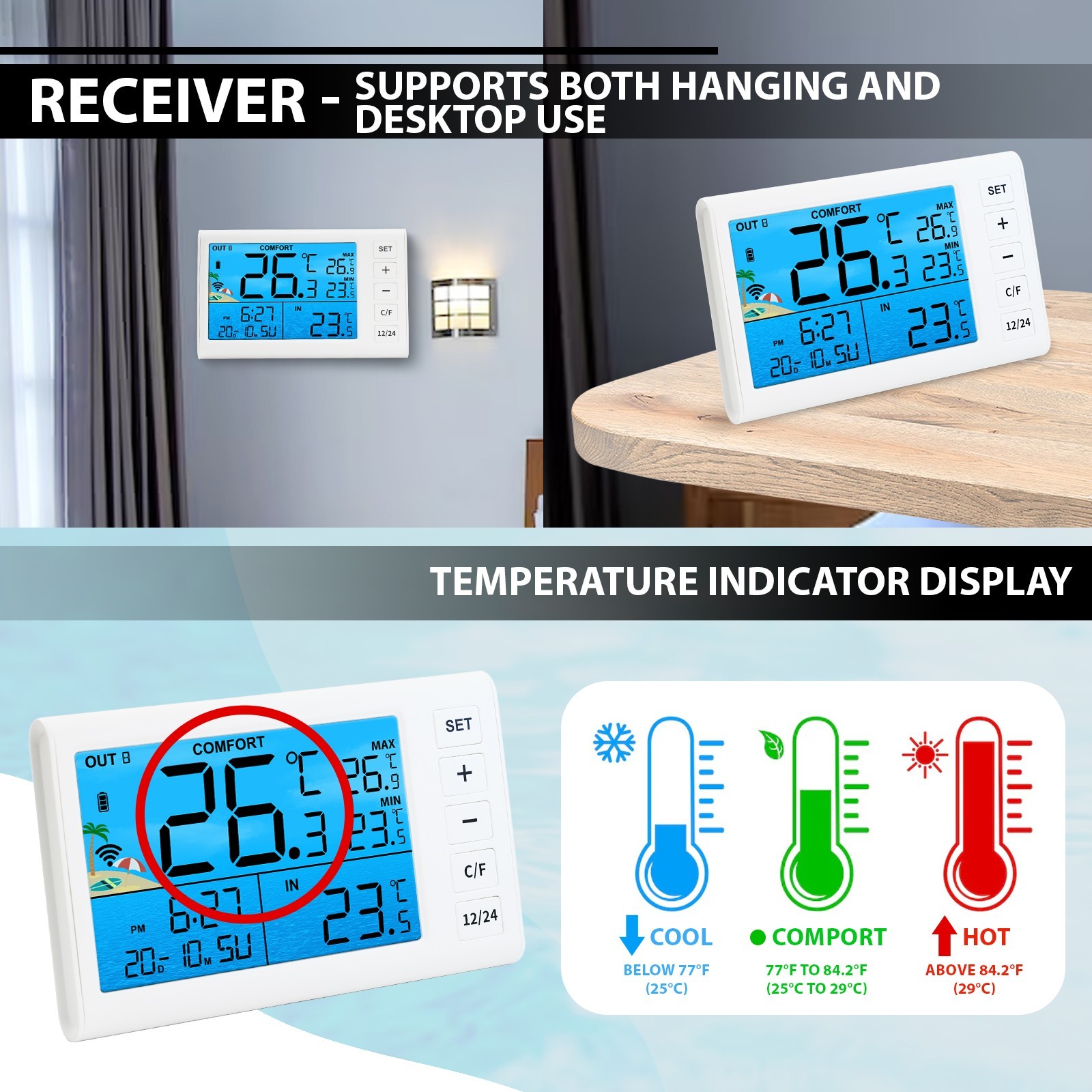 ILTH-517 Wireless Solar Pool Thermometer RGB Lights IP68 Floating Gauge for Pool