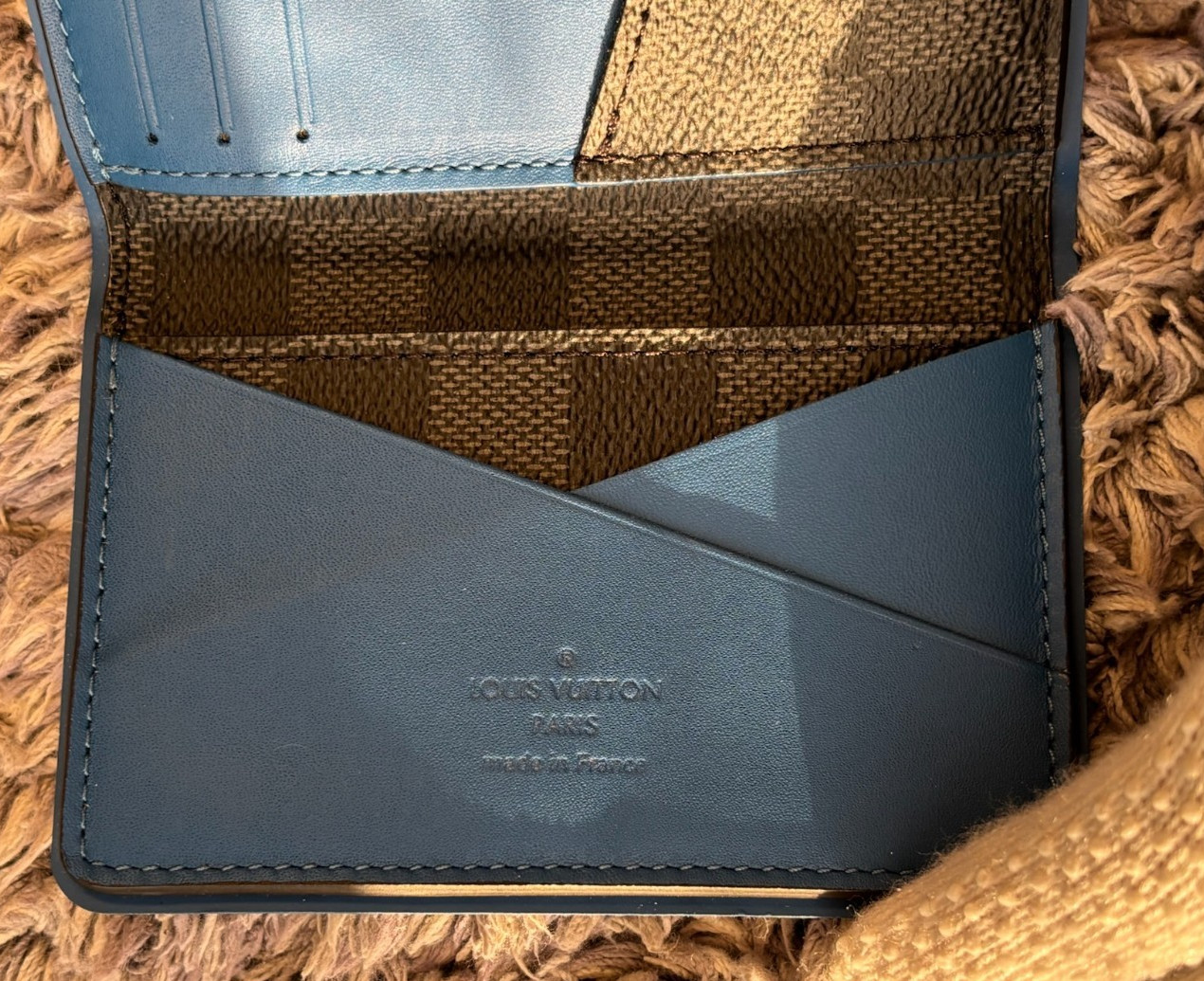 AUTH Louis Vuitton N64432 Damier Graphite Blue Edge Card Case Wallet AB LV