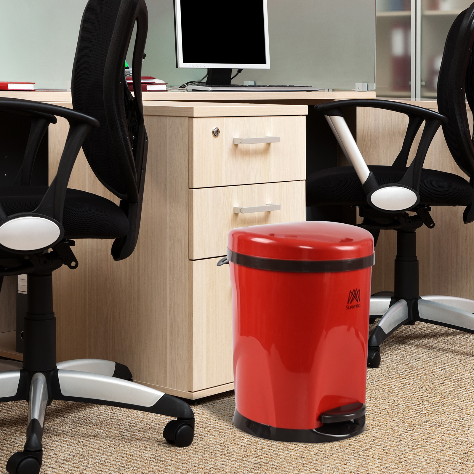10 L Round Pedal Garbage Can, 3 Gallon Plastic Foot Operated Trash Bin, Red