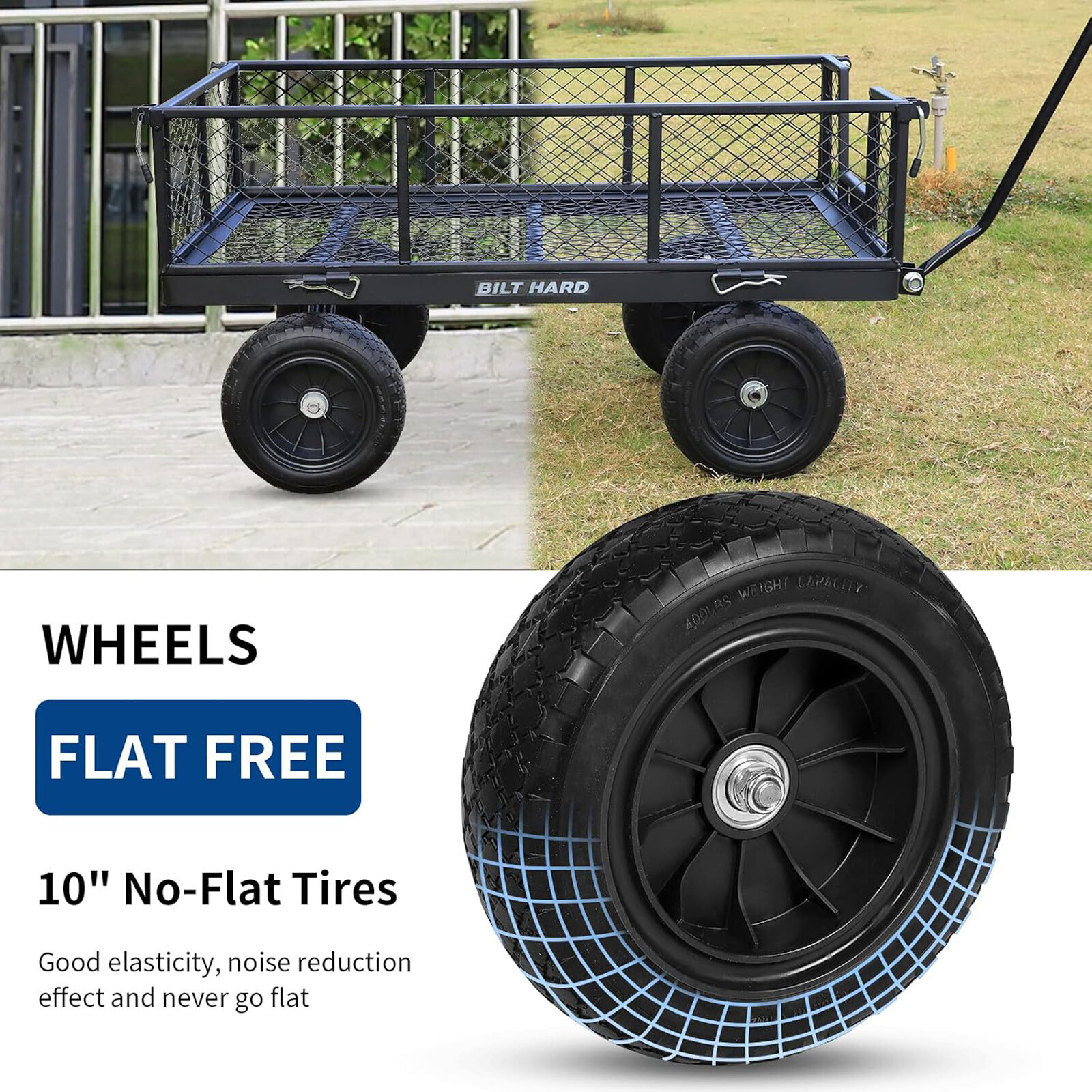 BILT HARD Garden Cart Heavy Duty Steel Mesh Yard Utility Wagon 880 lbs 10" Tire