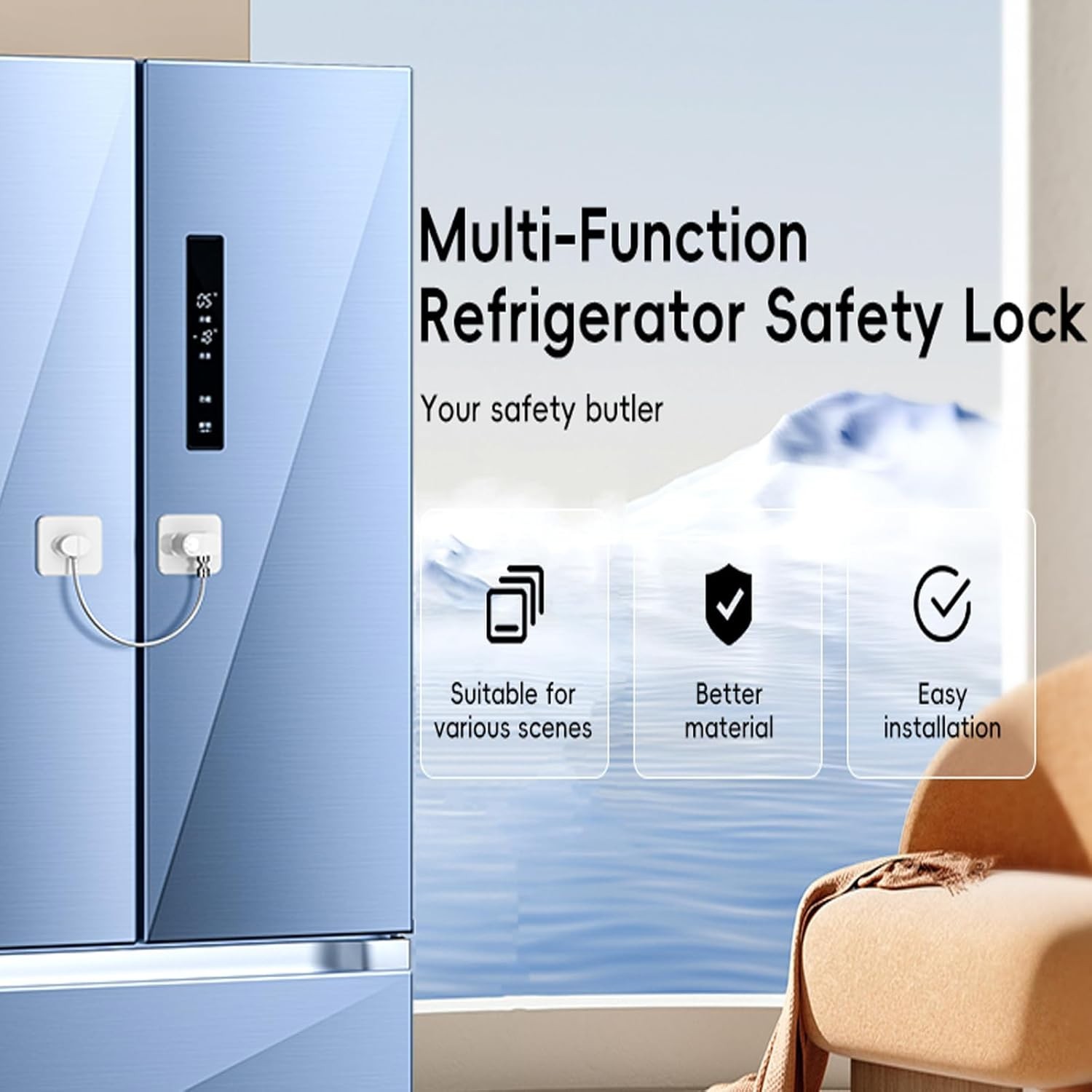 2 Pack Fridge Lock Freezer Lock with 4 Key for Child Safety Refrigerator Locks