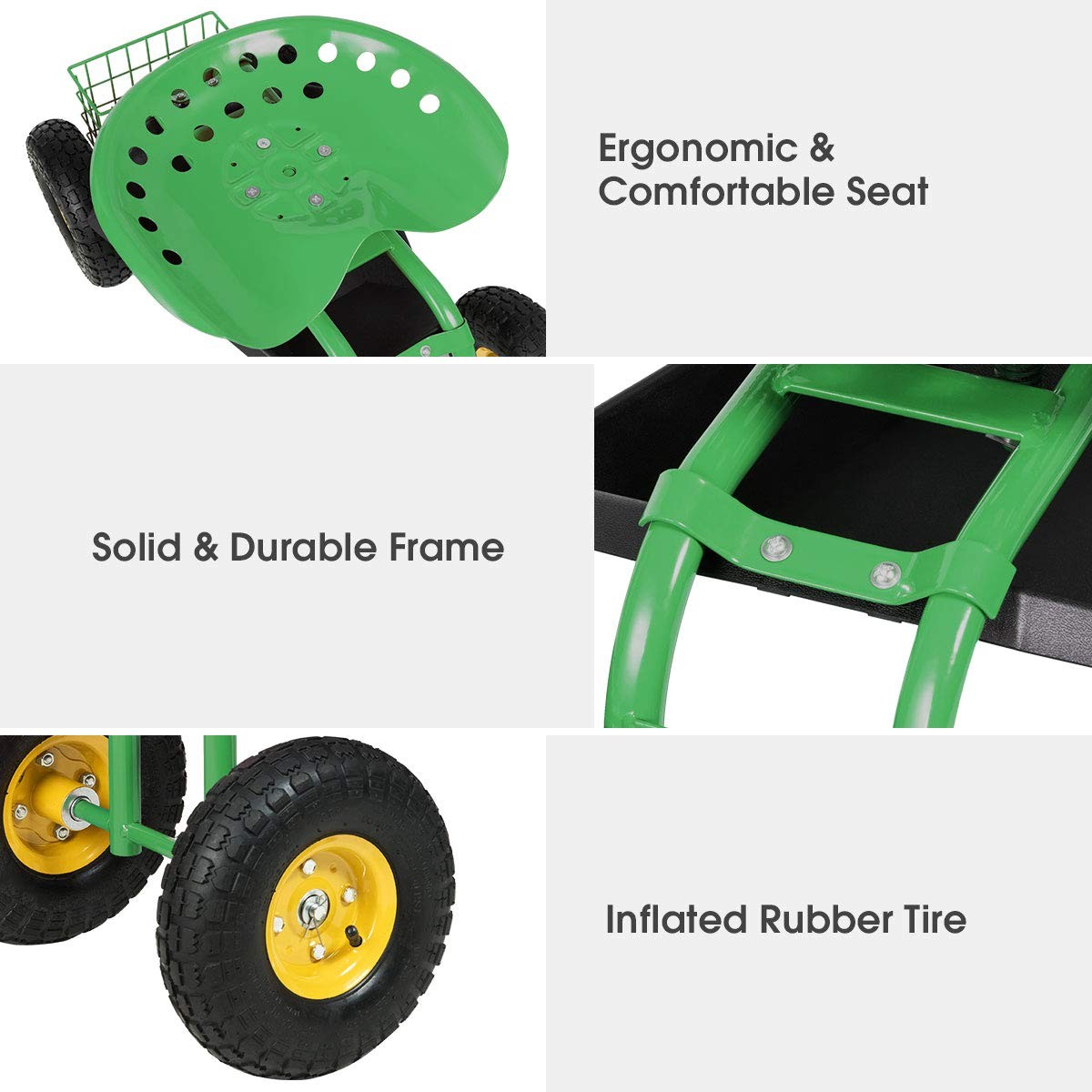 Garden Cart with Seat Heavy Duty Adjustable Seat and 10in Wheels