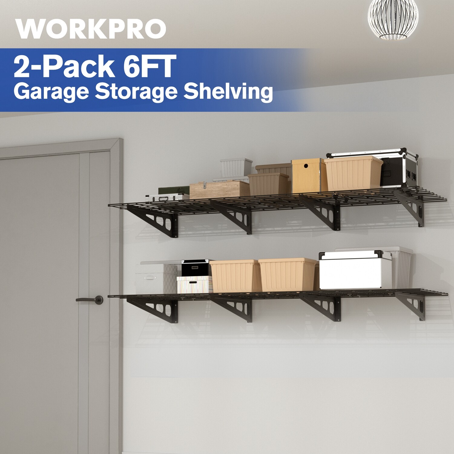 WORKPRO 2-Pack 2 X 4FT/6FT Garage Wall Shelving Heavy Duty Wall Mounted Shelving