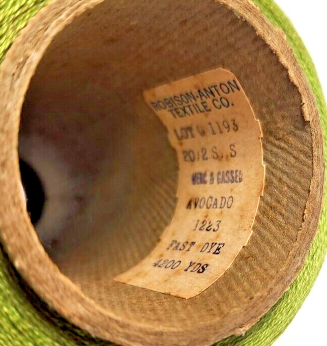 ROBISON ANTON TEXTILE CO. MERCERIZED & GASSED AVACADO 1223 FAST DYE VTG SERGER