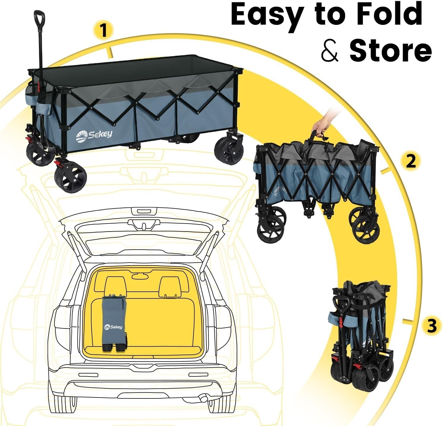Heavy Duty 440LBS Folding Wagon Large for Beach Camping Yard Hauling,Blue-Gray