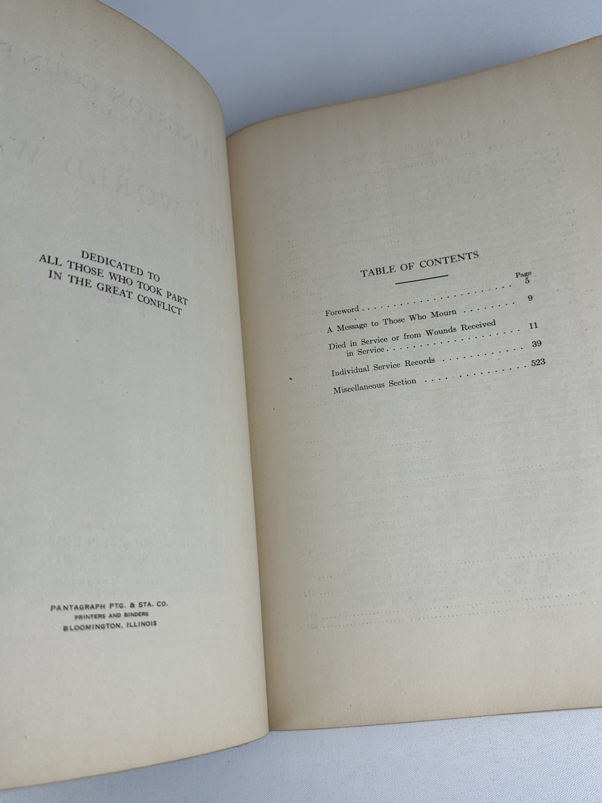Livingston County Illinois Pontiac Fairbury Streator Cornell IL WWI History Book
