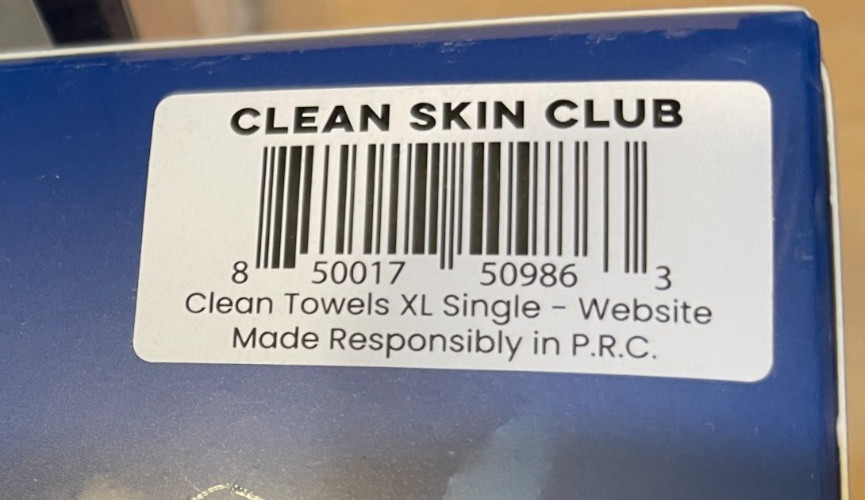 3pk Clean Skin Club Clean Towels XL 100% USDA Biobased Dermatologist (3x50=150)