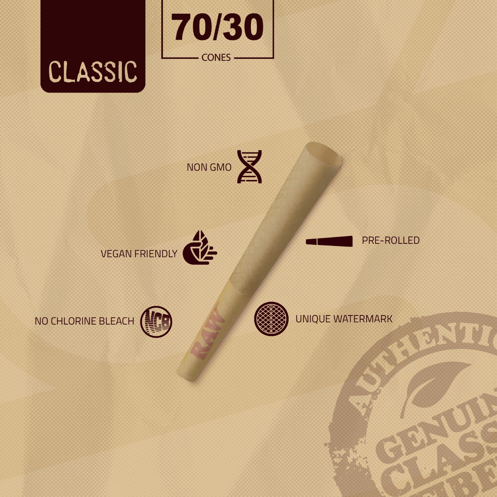 RAW Cones 70/30 Single Size Dogwalker | 50 Pack