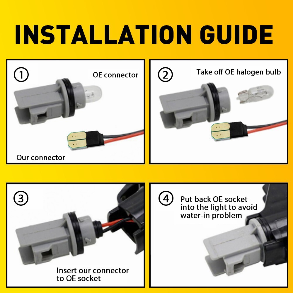 For 2015-2022 Ford Mustang LED Rear Bumper Side Marker Lights Clear Lens White