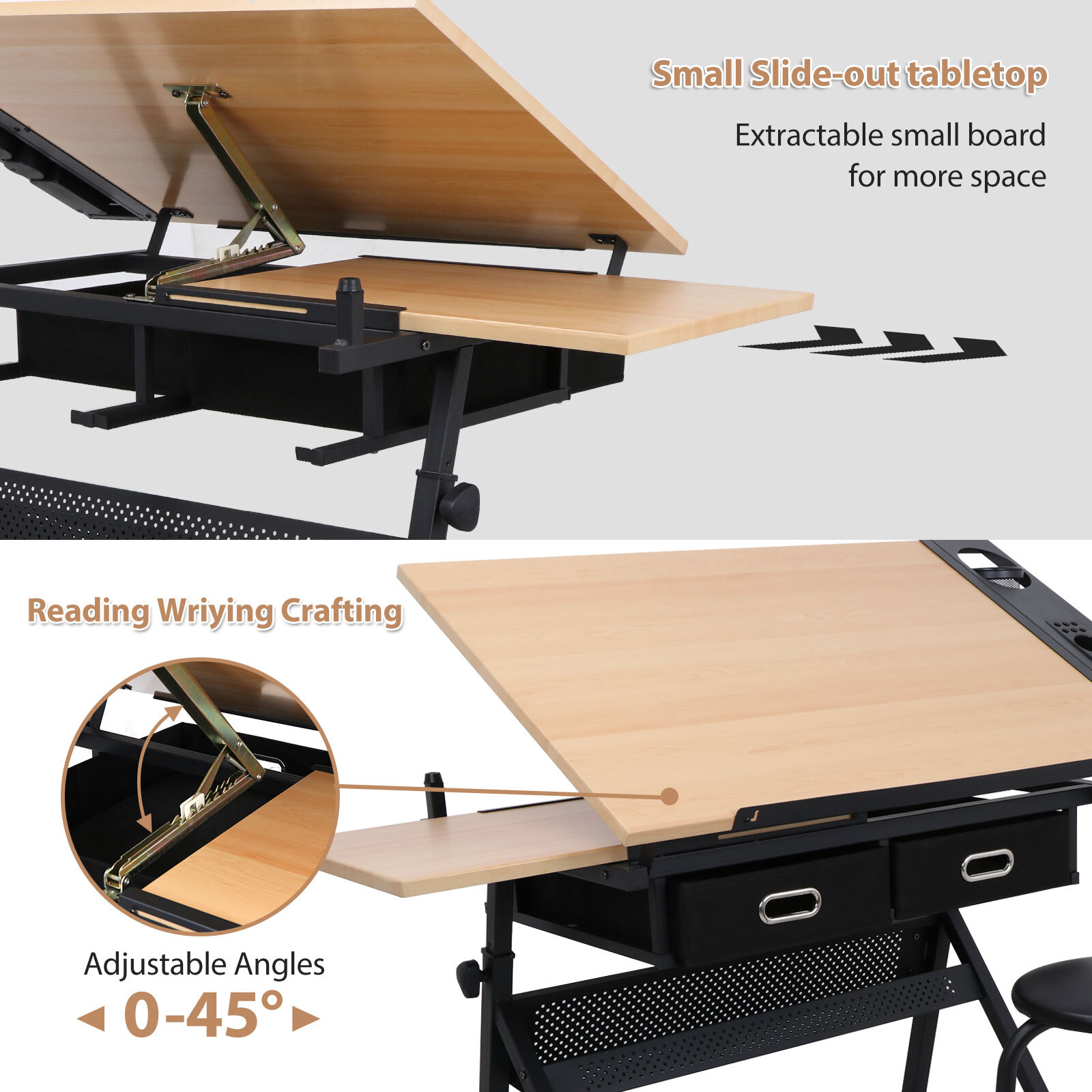 Drafting Table Art Artist Desk Drawing Table Adjustable Tilted Tabletop w/Stool