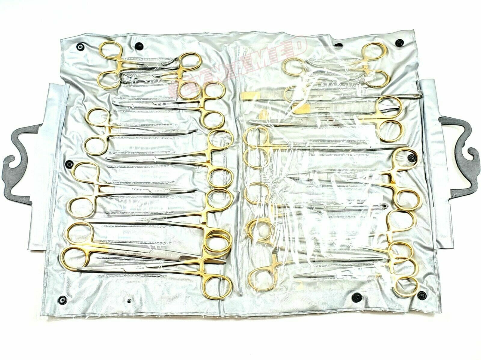 GERMAN 82 PCS GOLD HANDLE GENERAL SURGERY SPAY PACK DENTAL SURGICAL INSTRUMENTS