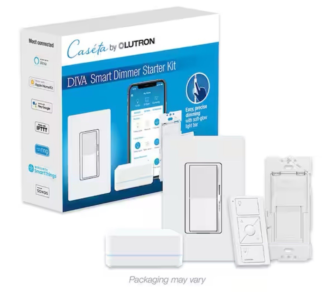 LutronDiva Smart Dimmer Switch Starter Kit for Caseta Smart Lighting DVRF-BDG1D