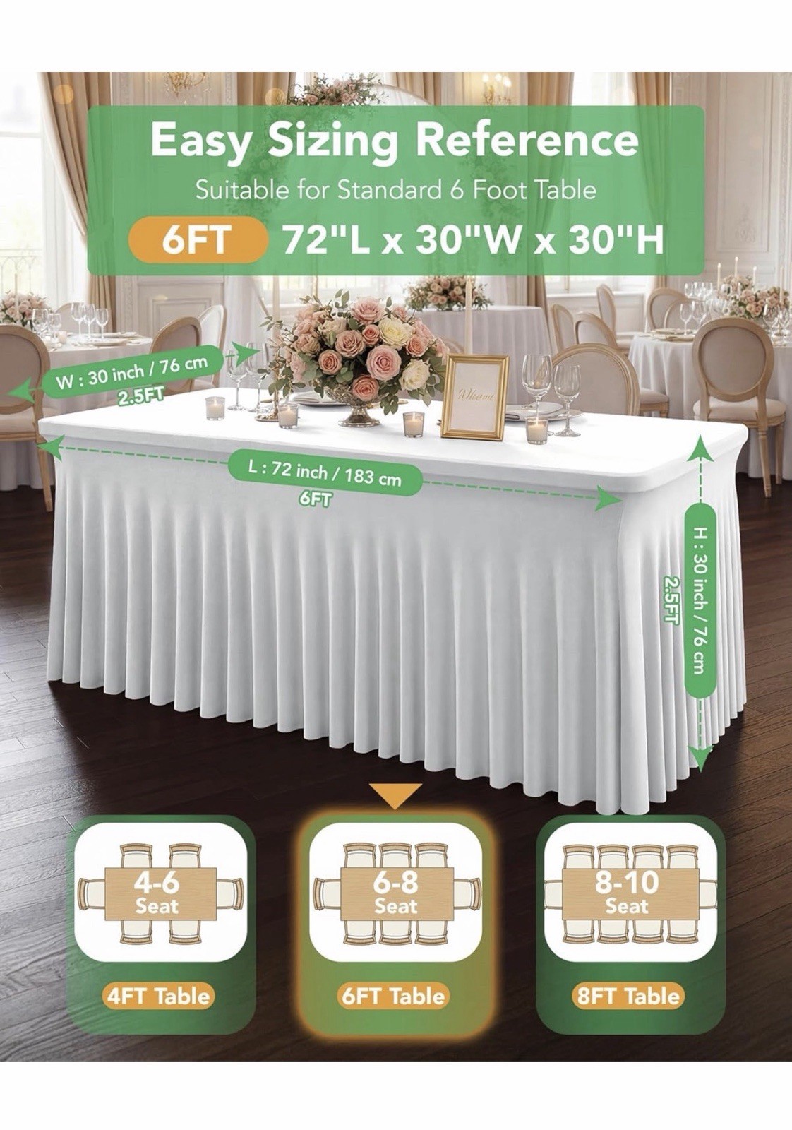 4 Pack Spandex Table Cover Skirts for 6ft Rectangle Table,Elastic Fitted Skirted