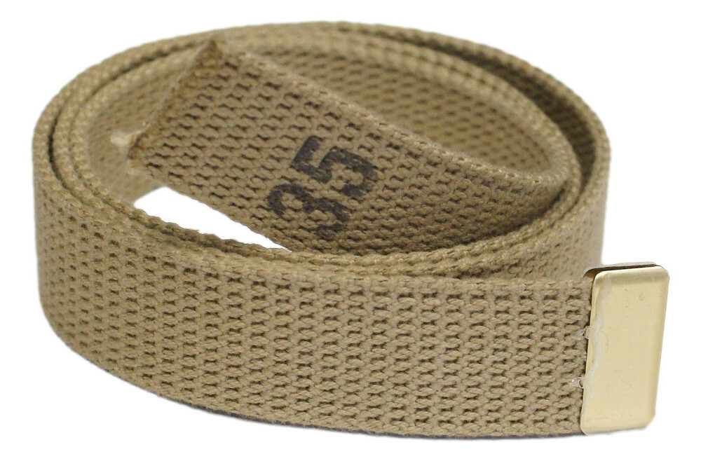 US Navy Khaki Web Belt With Anodized Brass Tip 1 Inch Belt 35 Inch Long 2PK