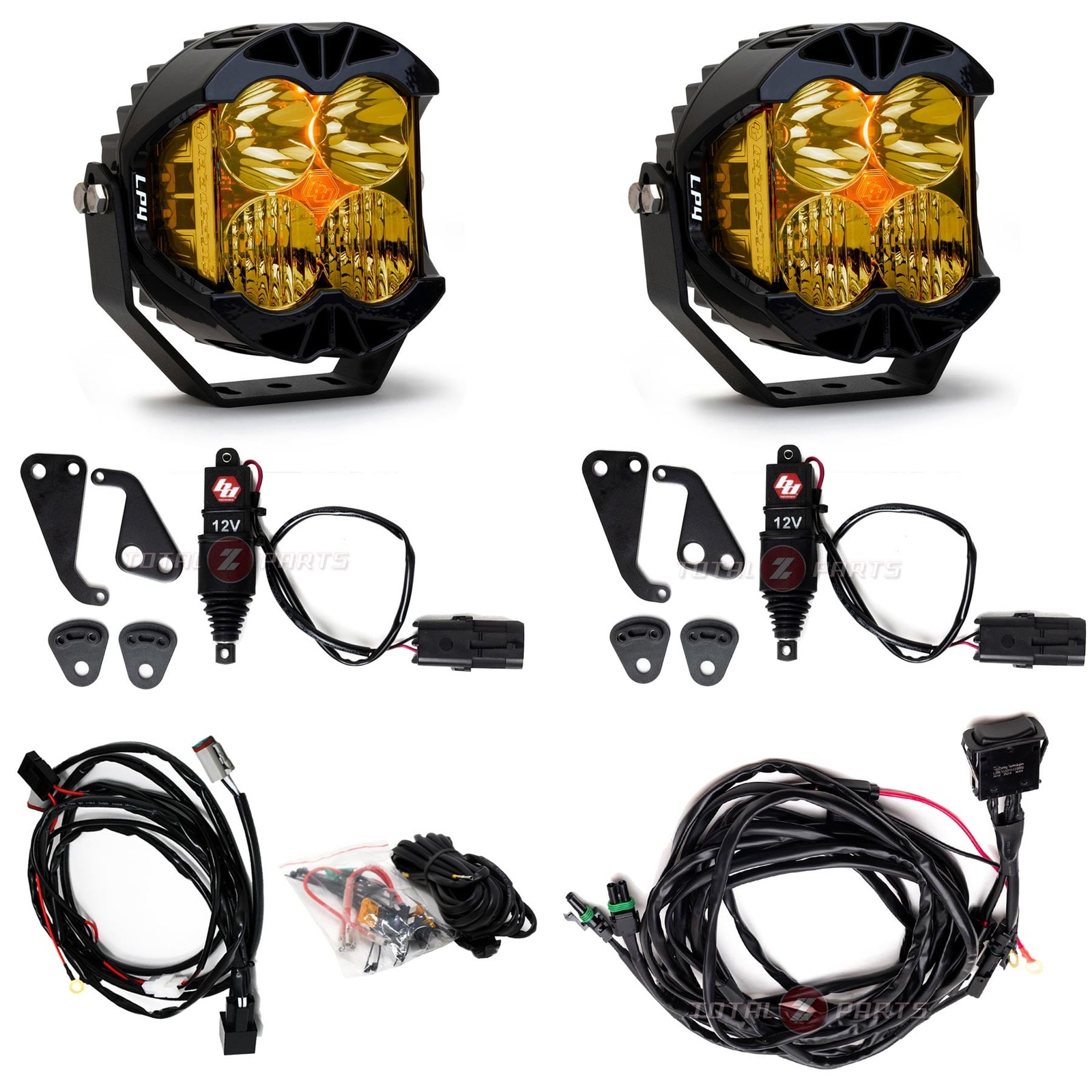 Baja Designs® LP4 Pro Amber Driving/Combo Lights Pair, Wiring, Reflex Actuators