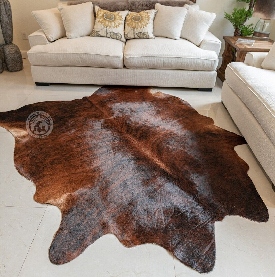 Genuine Cowhide Rug Brindle Reddish - Size 6X6'
