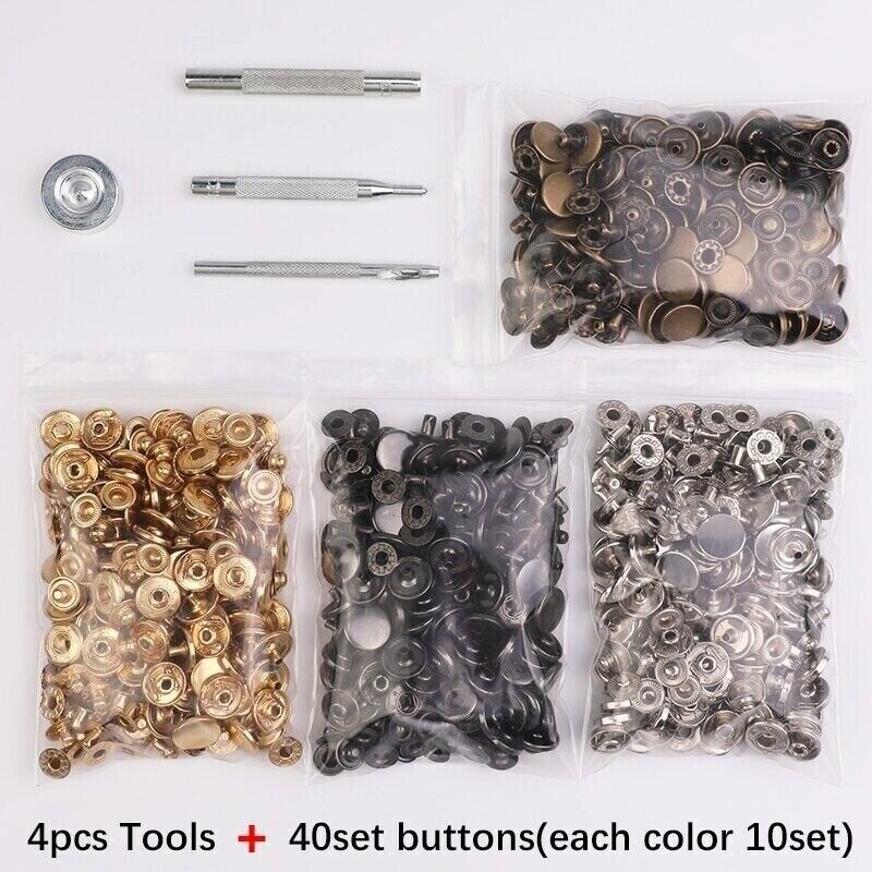 Leather Snap Fasteners Kit 10/12/15mm Metal Button Snaps Press Studs With 4 Tool