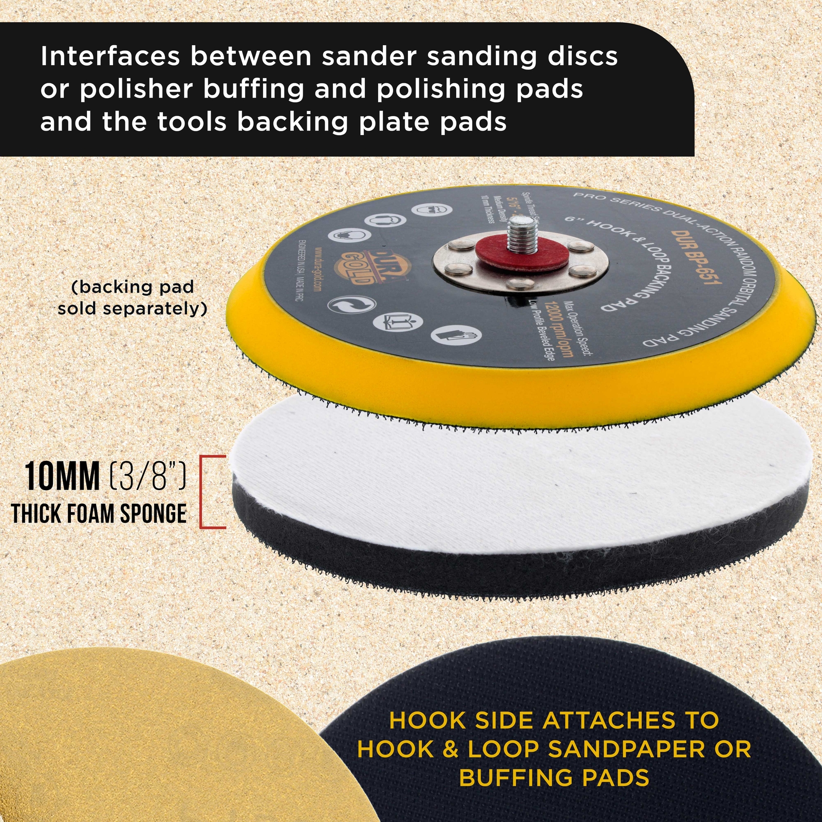 2 Dura-Gold 6" x 10mm Soft Density Interface Pads For Hook & Loop Sander Discs