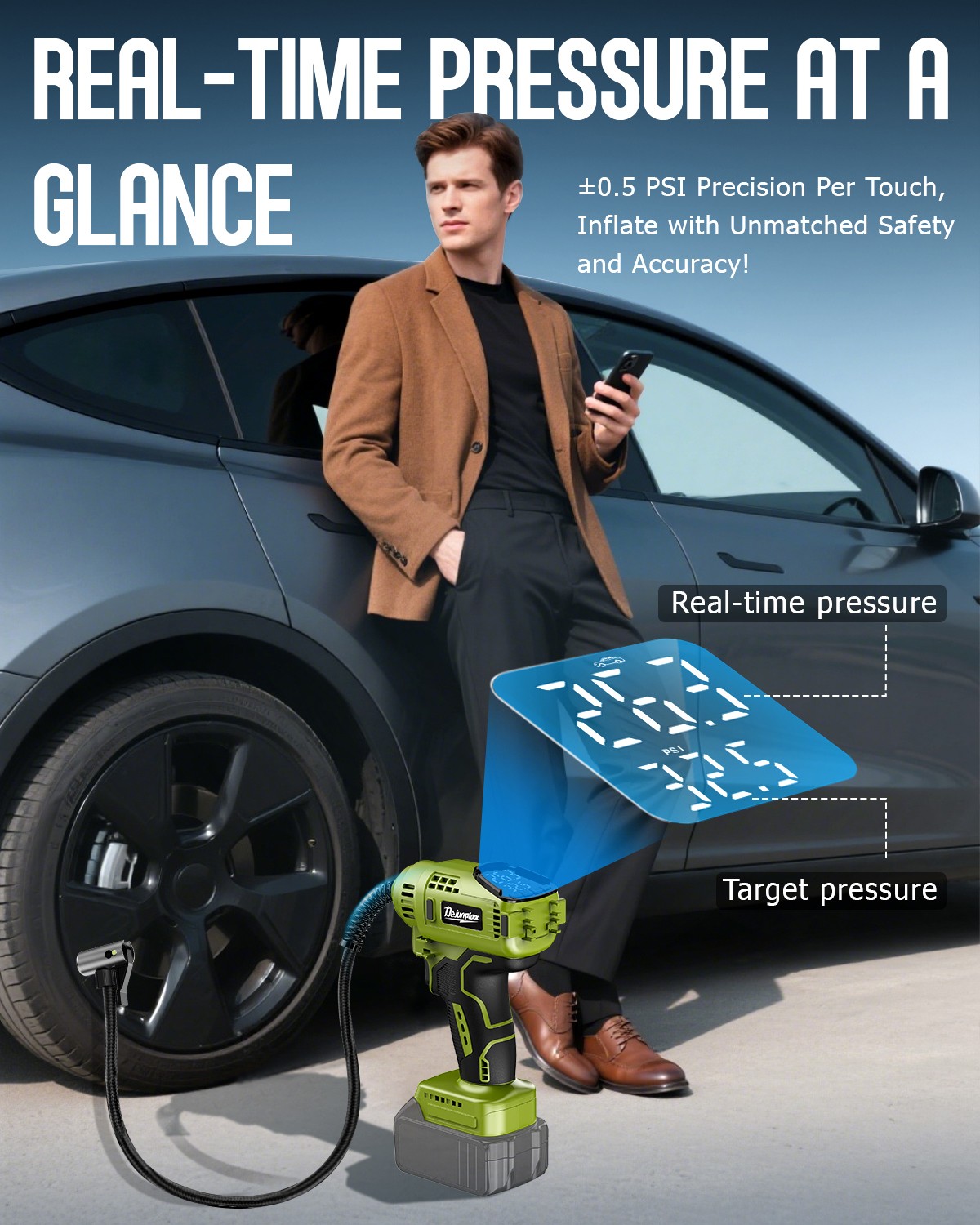 150PSI Cordless Tire Inflator Portable Air Compressor Car Air Tire Pump +Battery