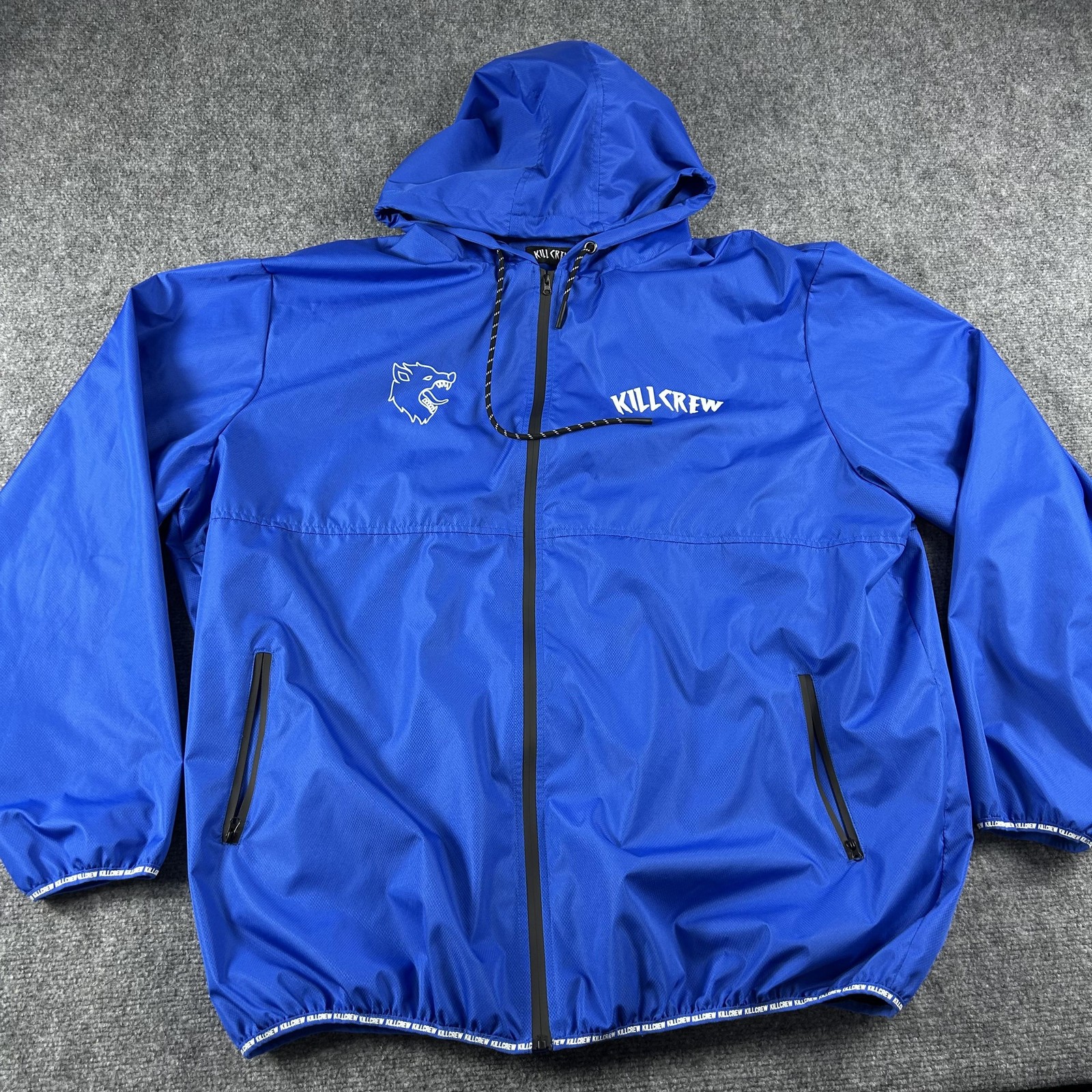 Kill Crew Jacket Mens 5XL Blue Hooded Windbreaker Full Zip Mesh Lined StreetWear