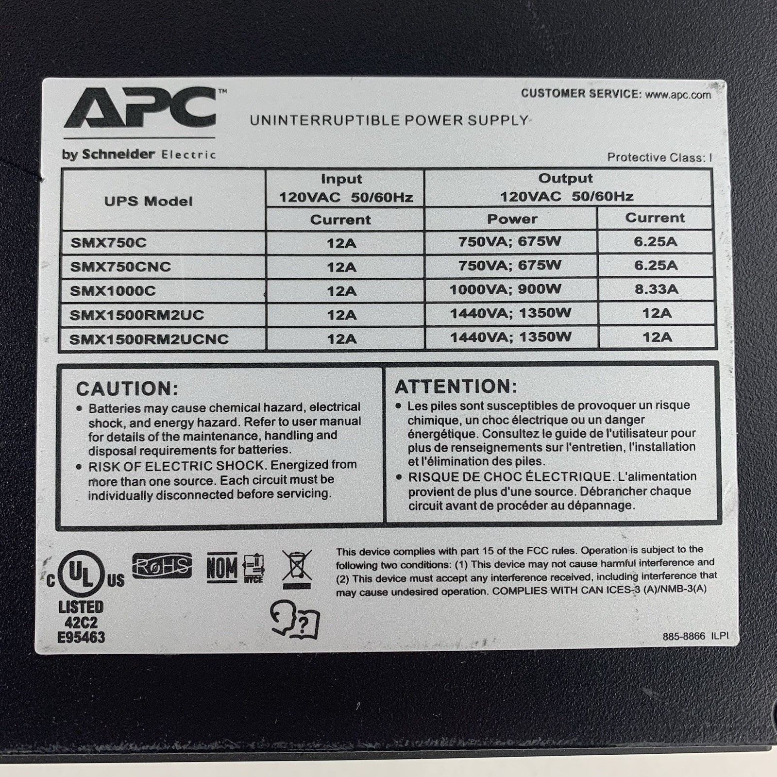 APC SMX1500RM2UCNC Battery Backup UPS Tested No Net Card No Batt No Faceplate