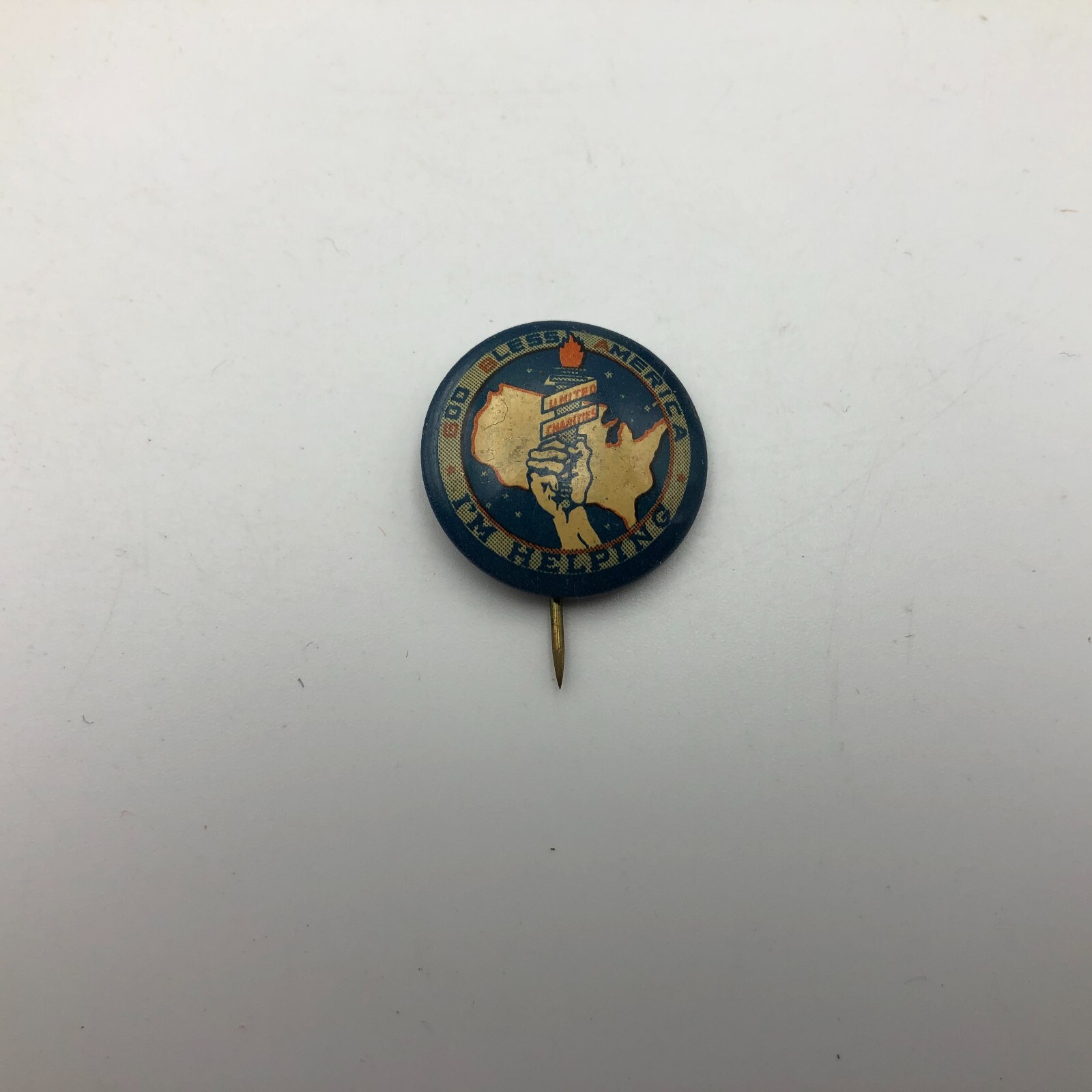 Vintage God Bless America Pinback Button Pin Patriotic Torch