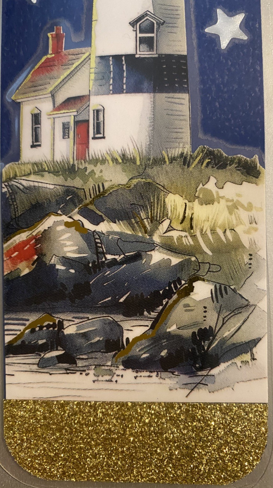 Lighthouse and Star Bookmark with Tassel - Laminated with Glitter Borders 6x2"