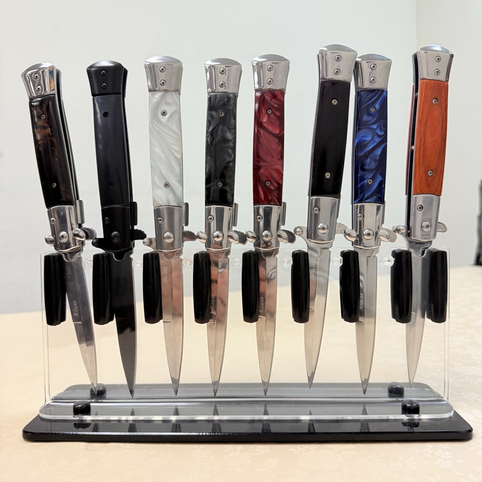 2 Set Display Stand Clear Acrylic Folding Knife Organizer Collector Showcase