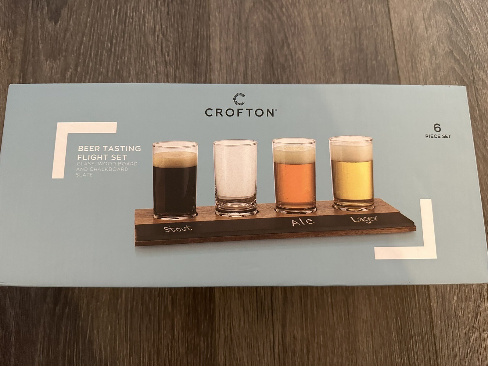 5-Piece Set Glass Pub Style Beer Flight Tasting Sampler Set Glasses w/ Wood Base