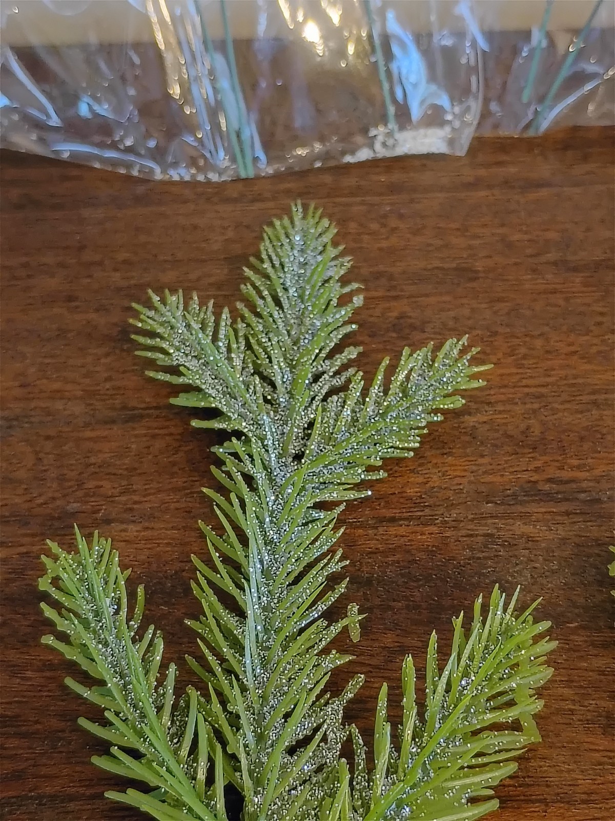 18 Pcs Mini Pine Picks, 9.5", Green Flocked & Glittery, Lot of 3 Packs Christmas